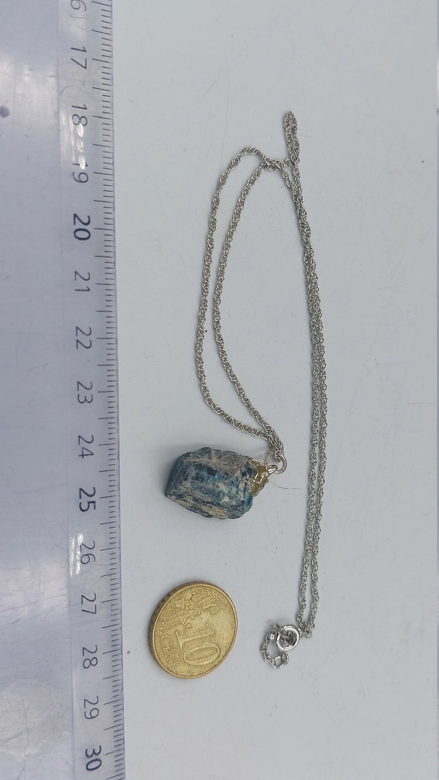 Raw Apatite Necklace - Steel Chain Crystal Pendant