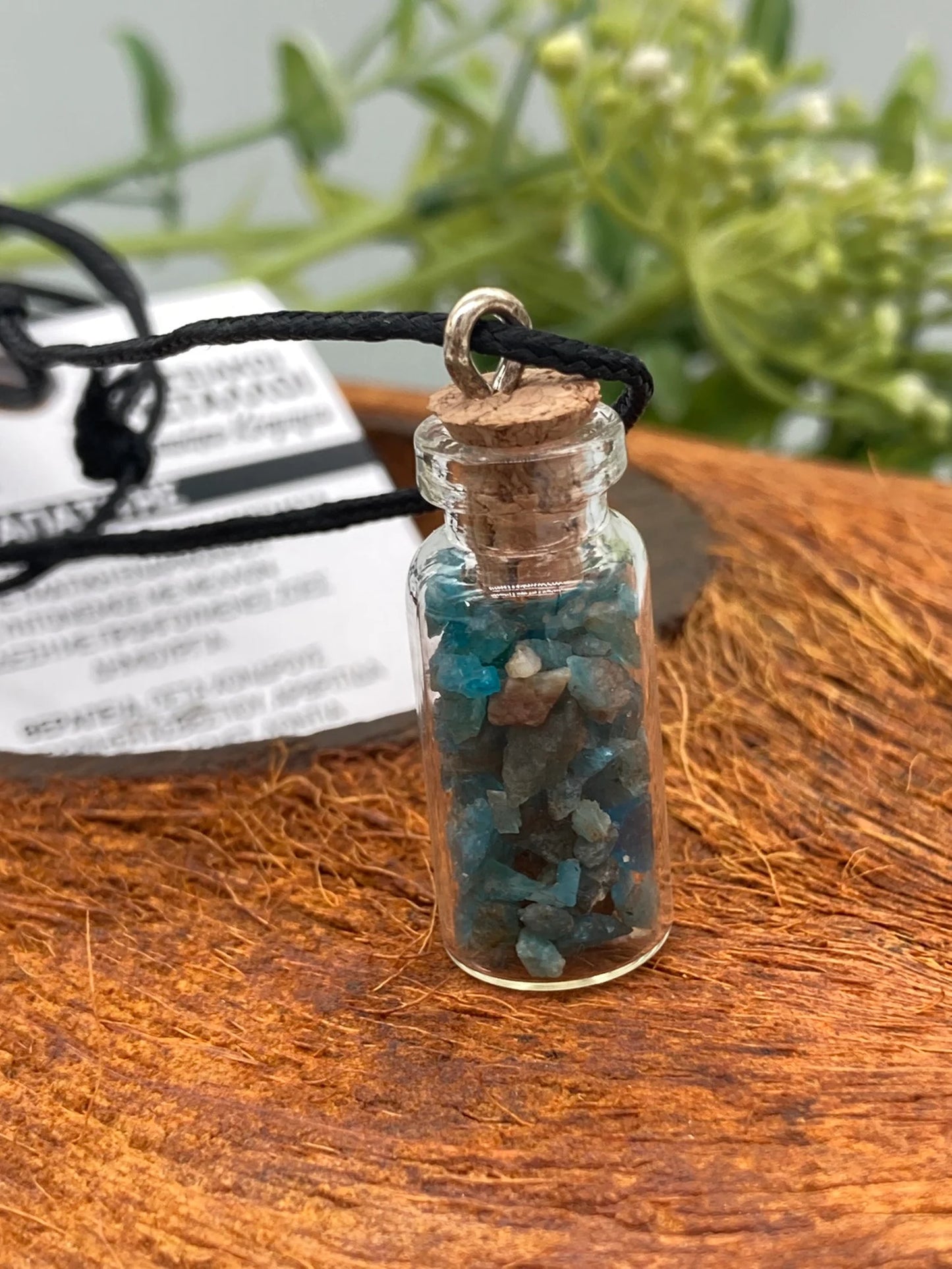 Blue Apatite Crystal Chips Bottle Necklace