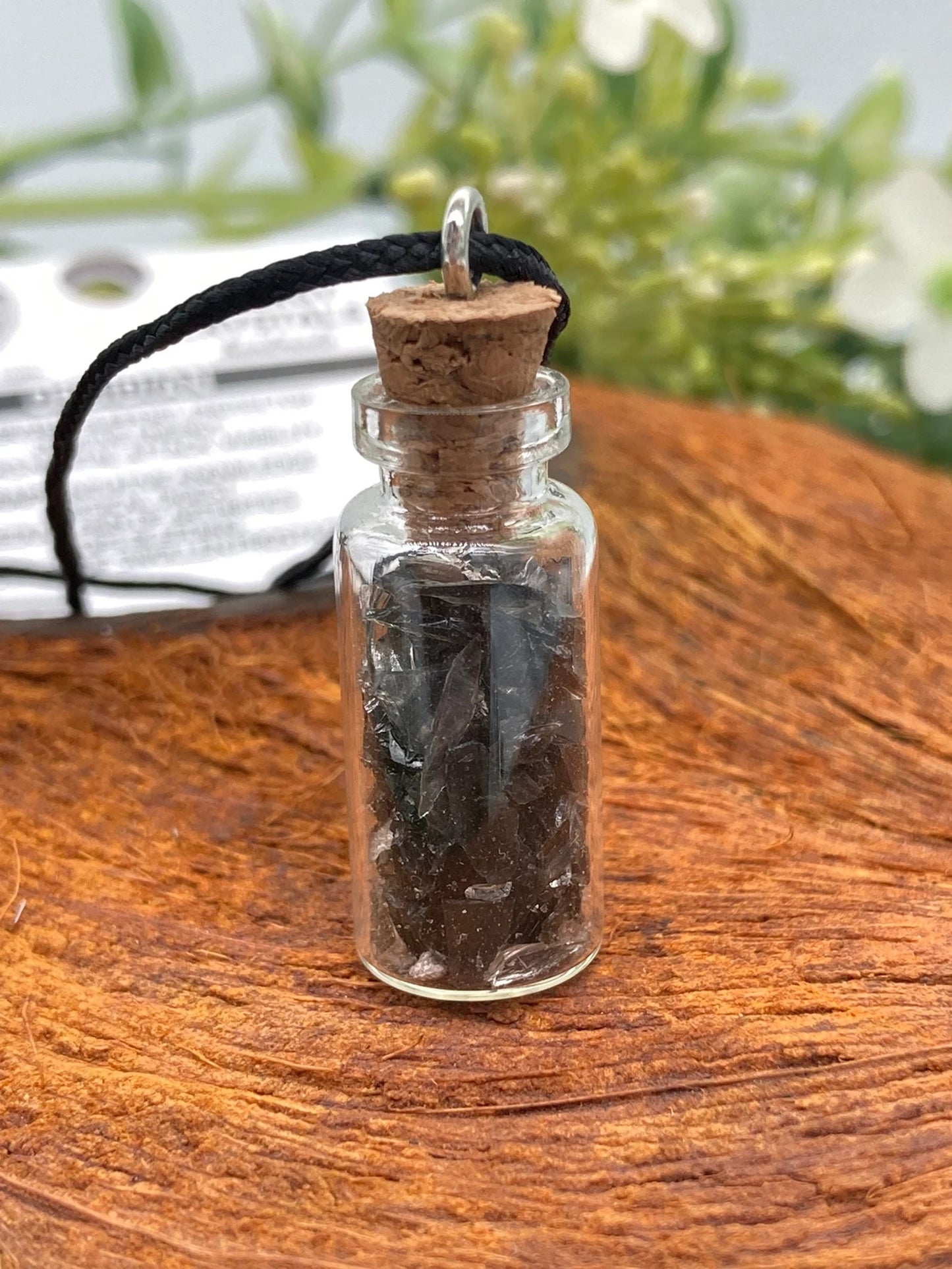 Black Obsidian Crystal Chips Bottle Necklace