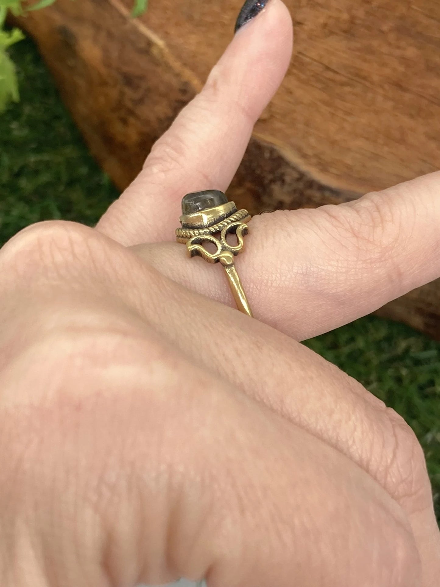 Labradorite Crystal Brass Ring
