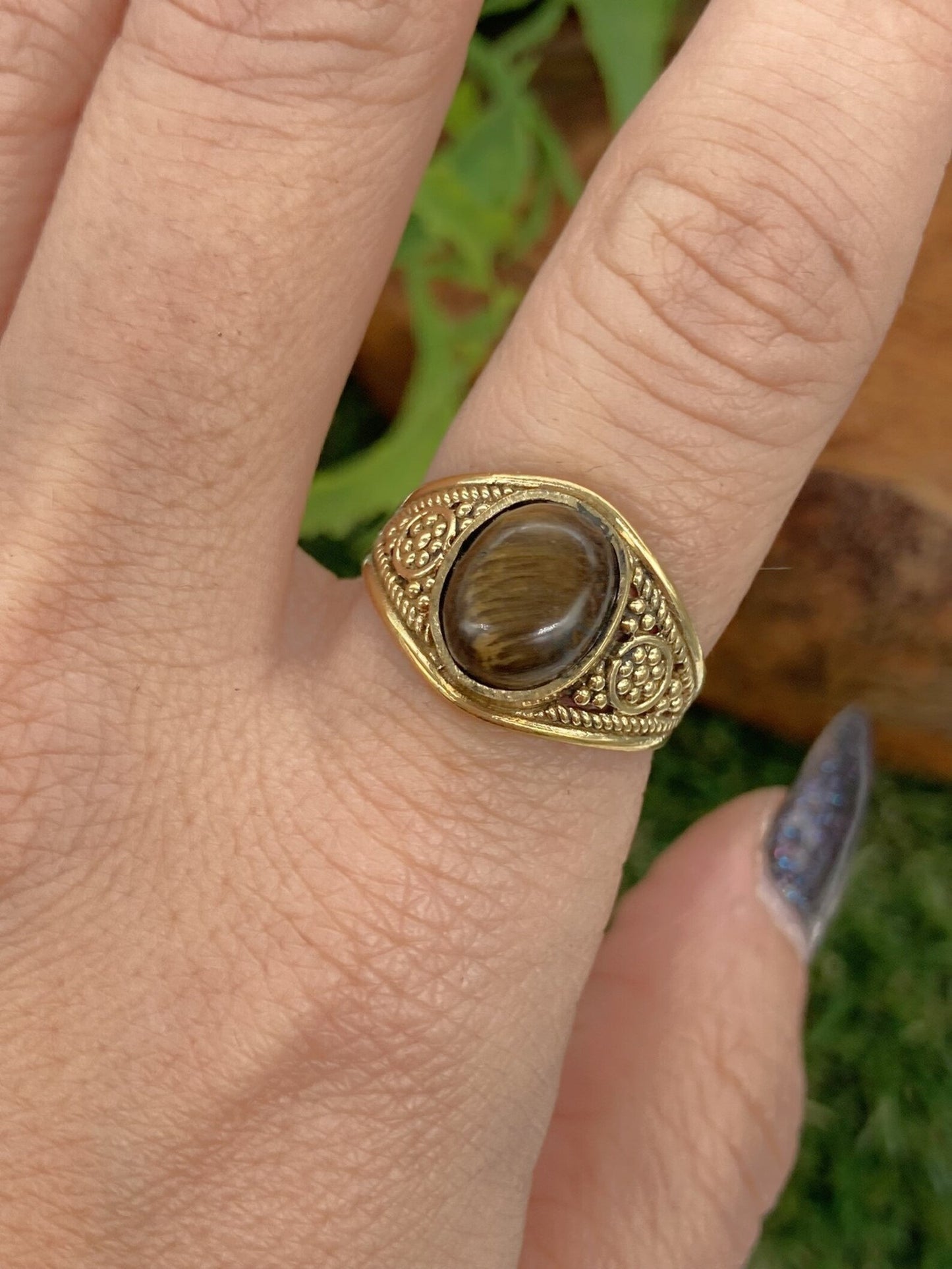 Tiger's Eye Crystal Brass Ring