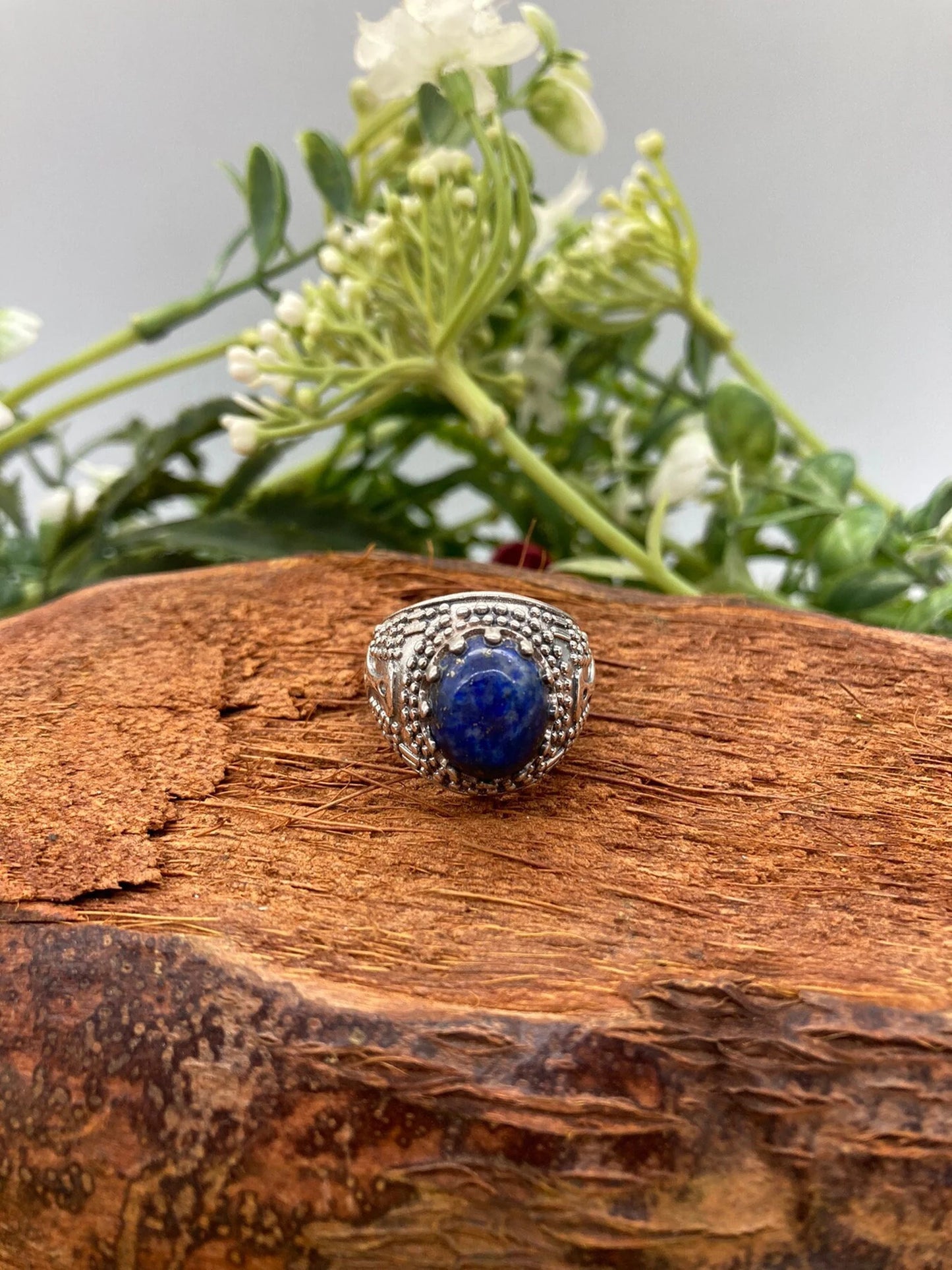 Lapislazuli Kristall Sterling Silber 925 Cabochon Schliff Ring Top Qualität Handarbeit
