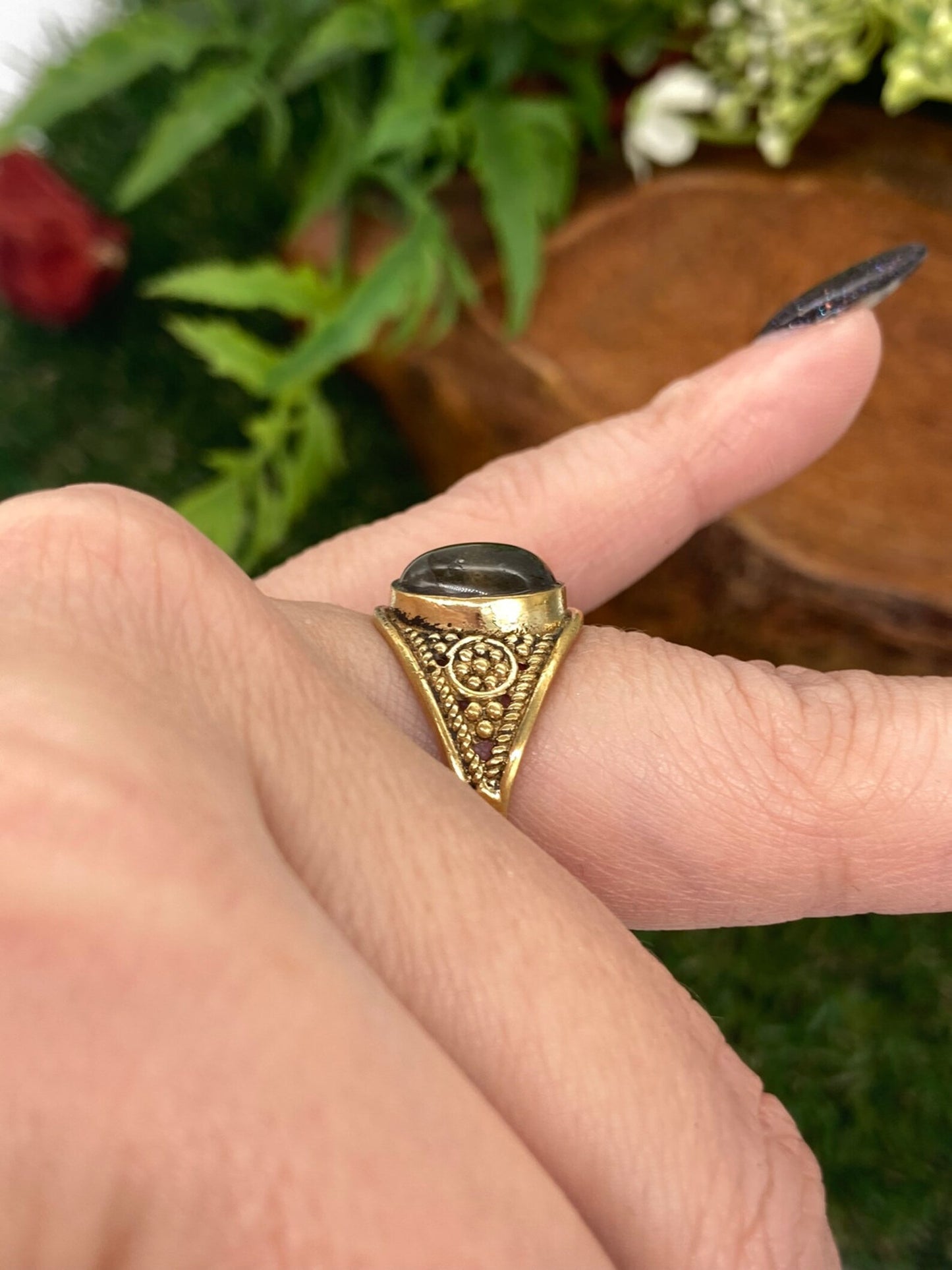 Labradorite Crystal Brass Ring