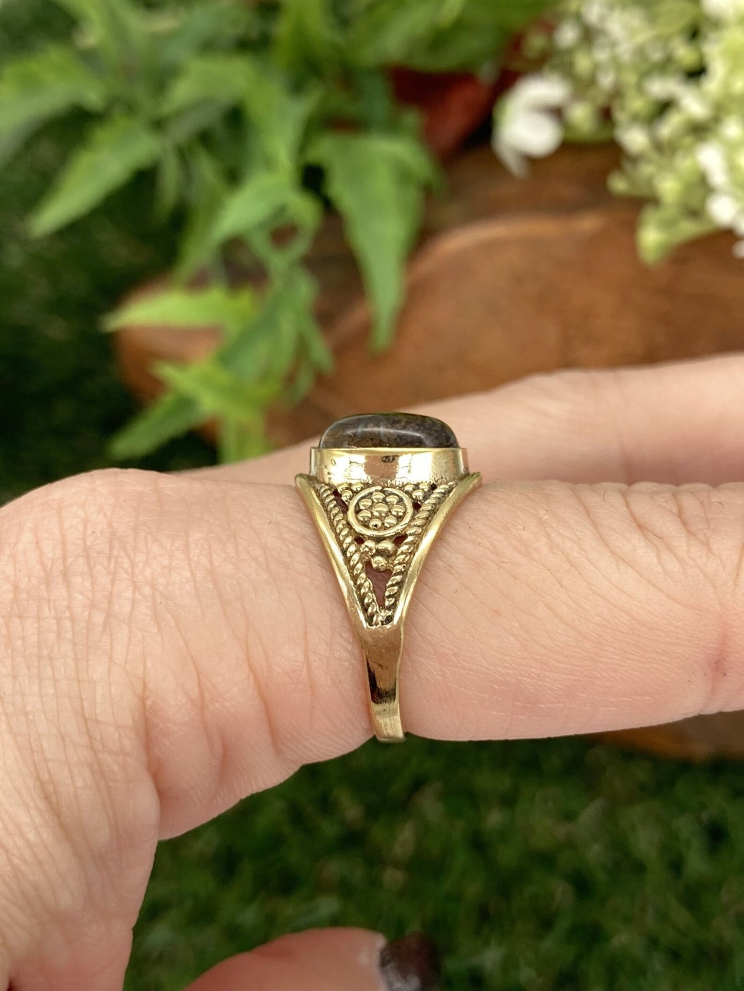 Tiger's Eye Crystal Brass Ring