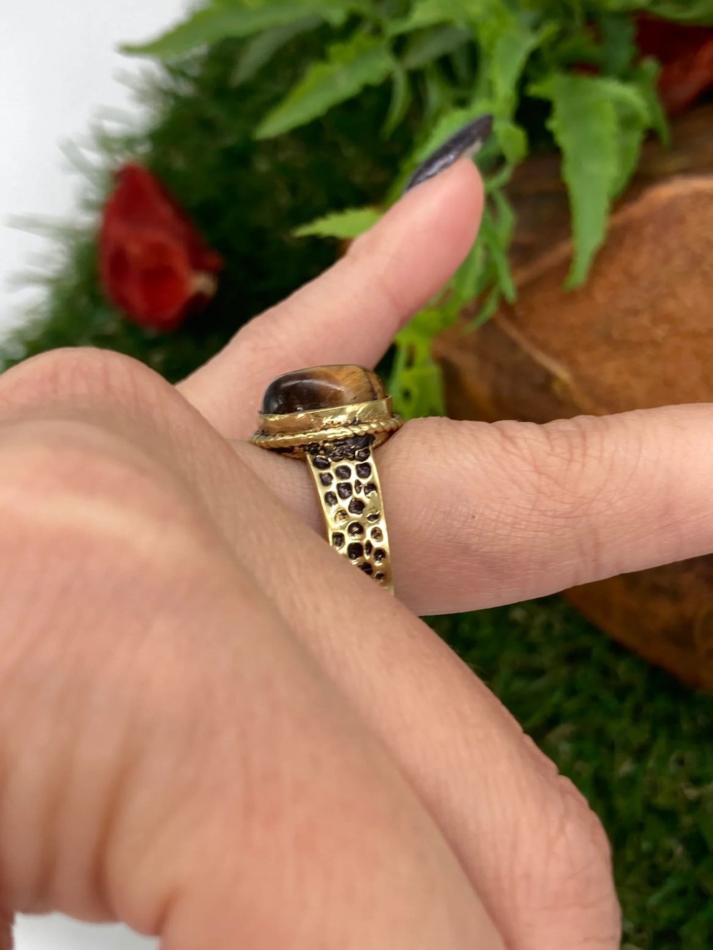 Tiger's Eye Crystal Brass Ring Adjustable