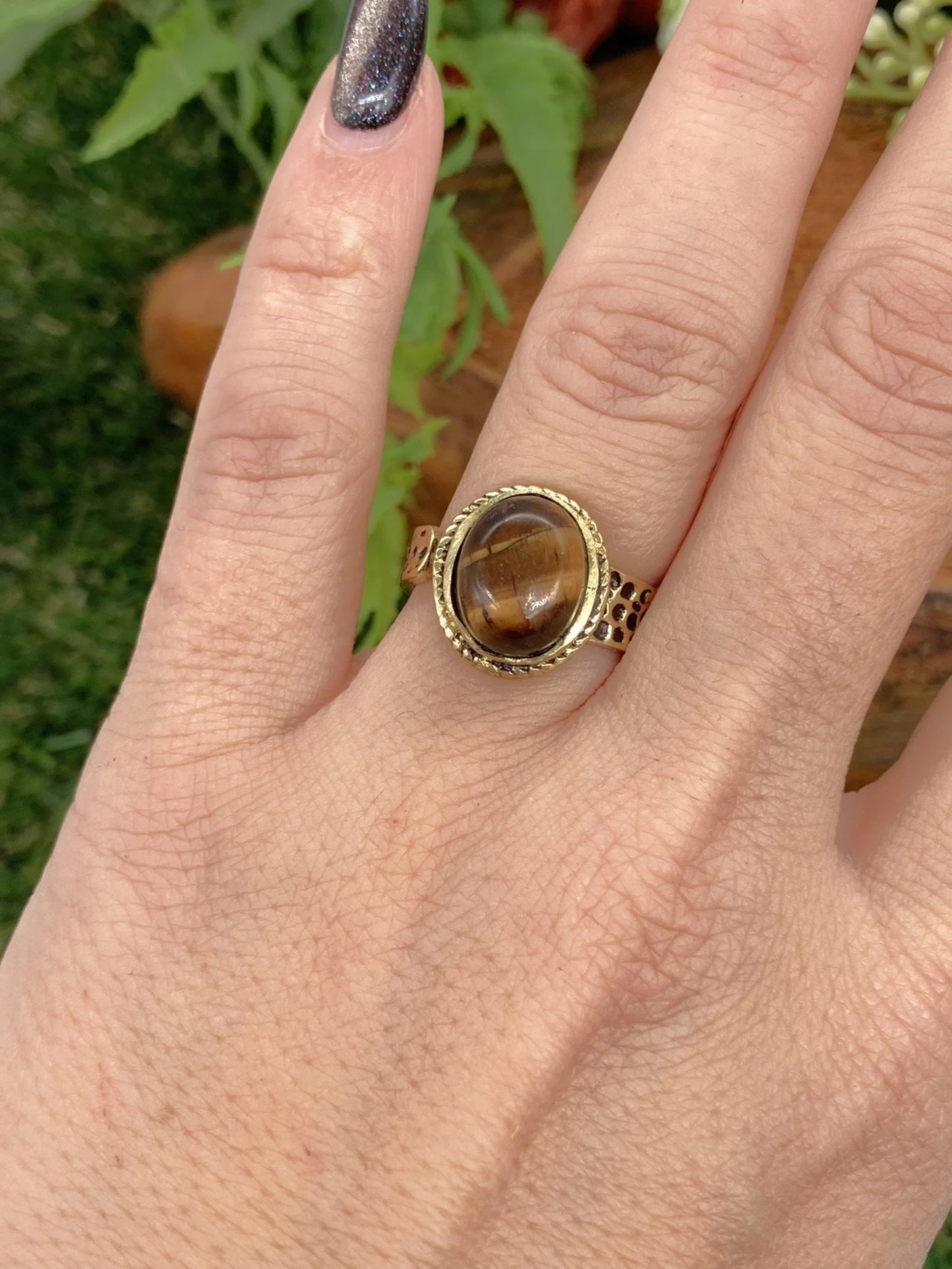 Tiger's Eye Crystal Brass Ring Adjustable