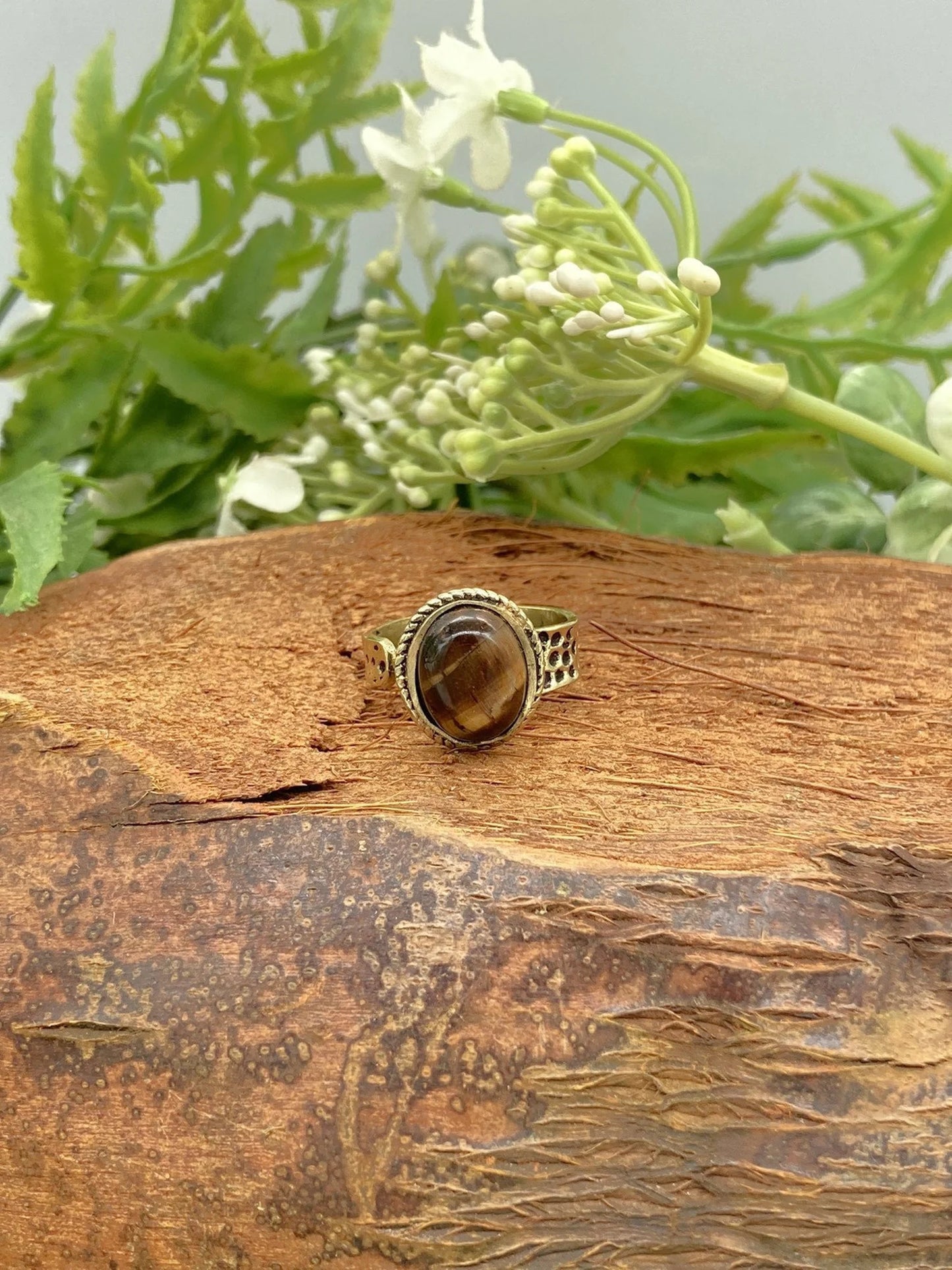 Tiger's Eye Crystal Brass Ring Adjustable