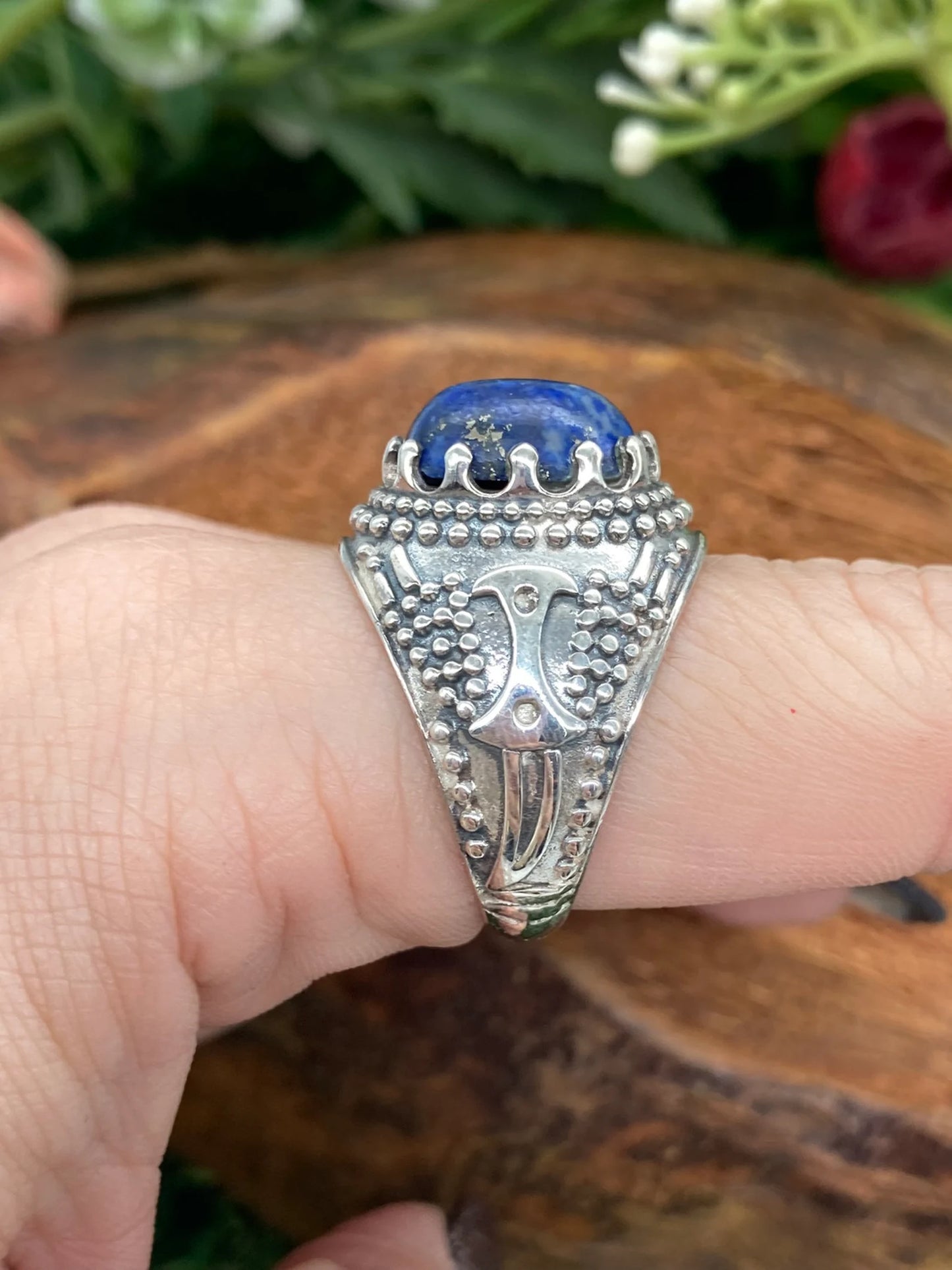 Lapislazuli Kristall Sterling Silber 925 Cabochon Schliff Ring Top Qualität Handarbeit