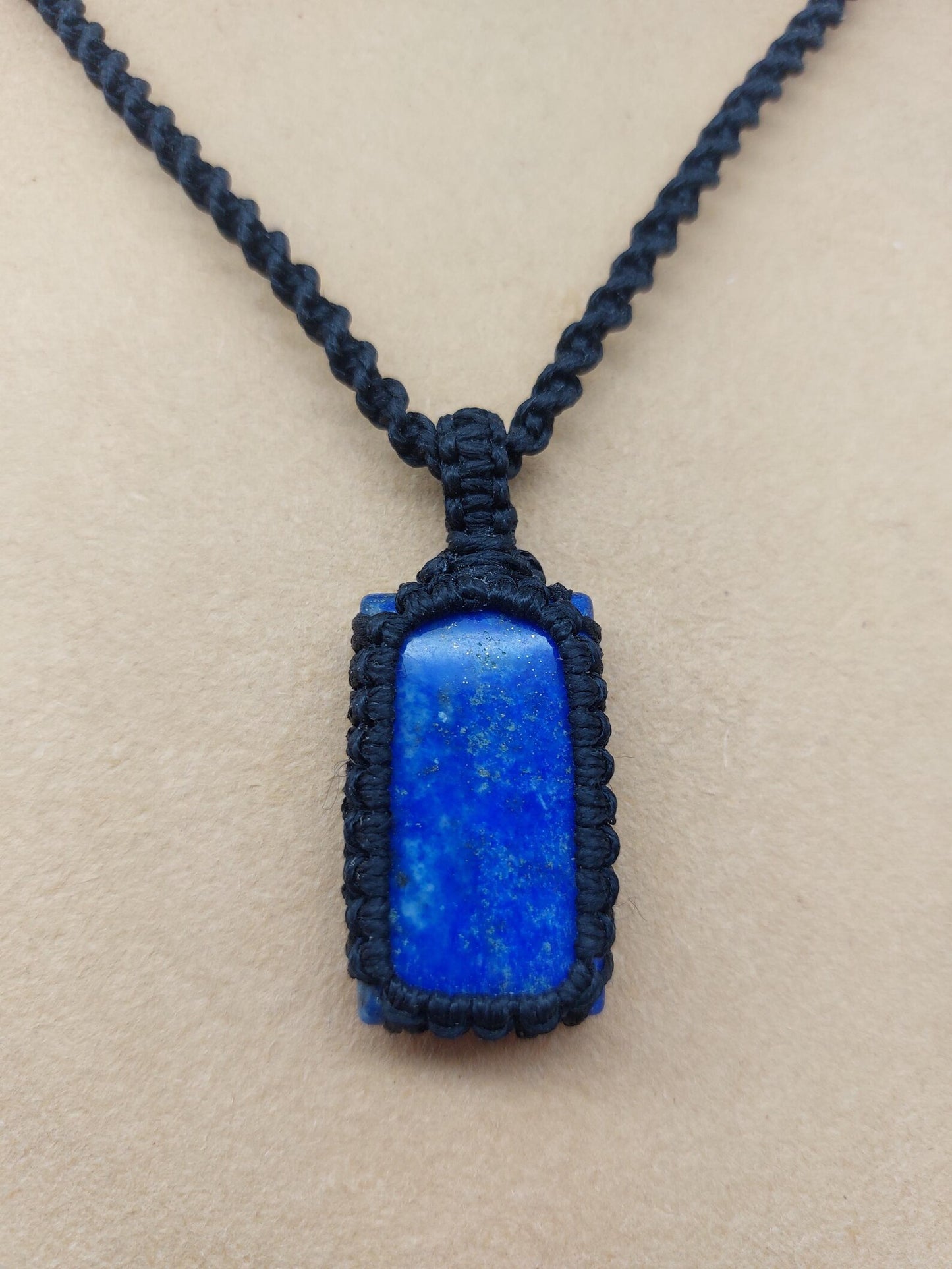 Lapis Lazuli Macrame Necklace: Woven Blue Gemstone Pendant
