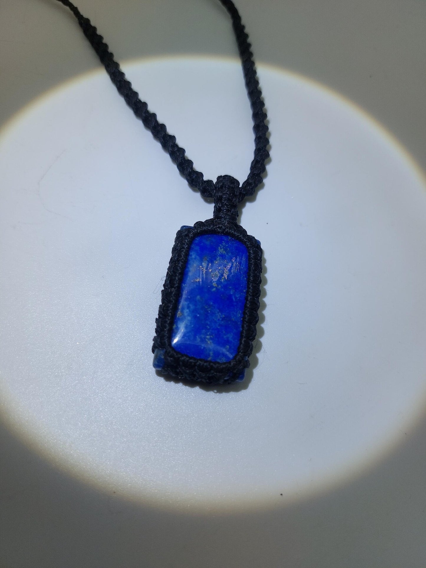 Lapis Lazuli Macrame Necklace: Woven Blue Gemstone Pendant