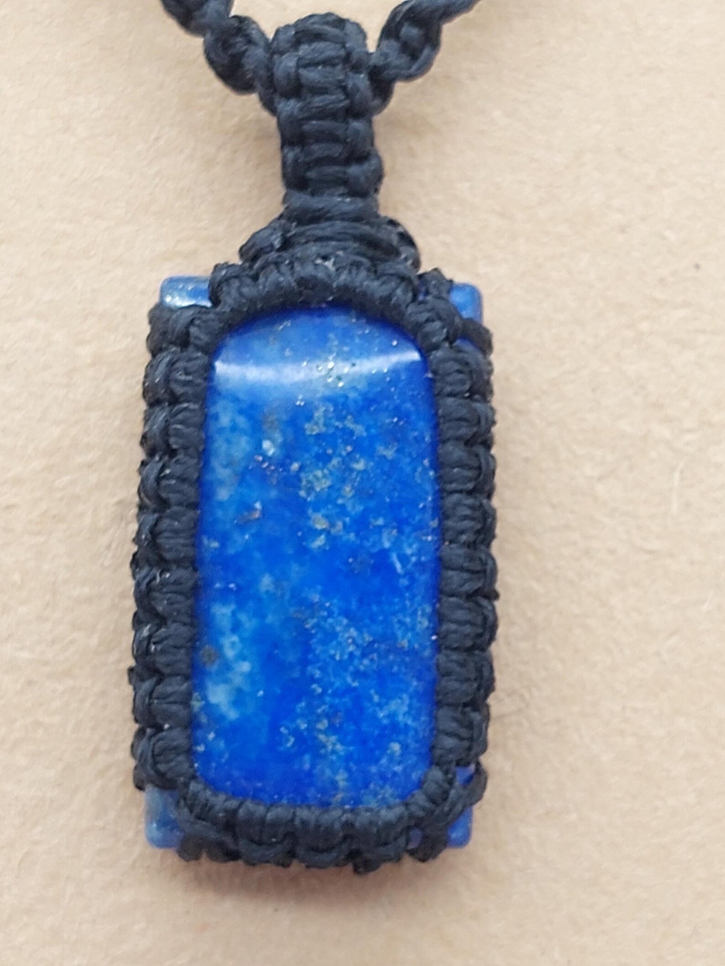 Lapis Lazuli Macrame Necklace: Woven Blue Gemstone Pendant