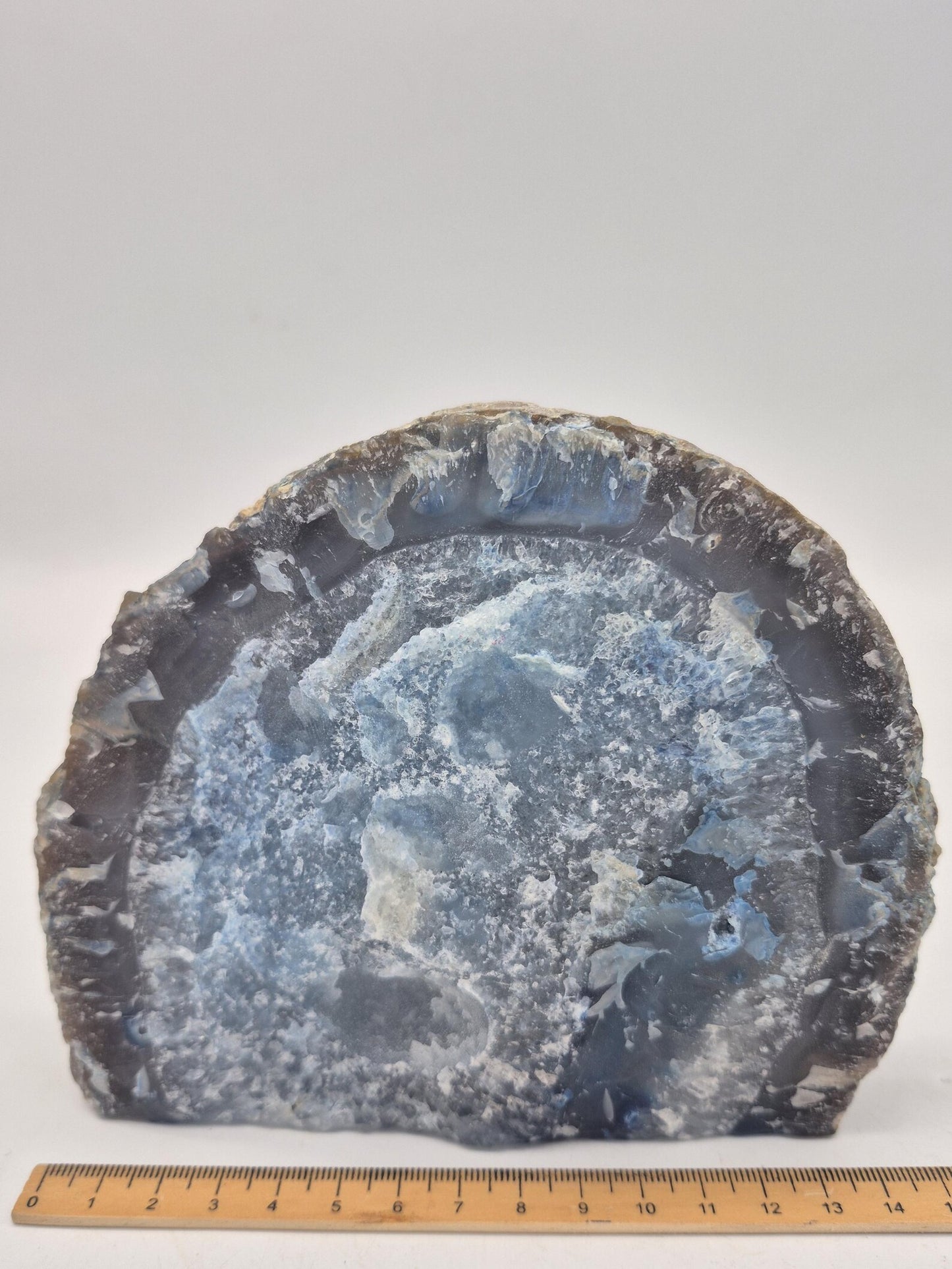 Blue Agate Geode Slice Self-Standing Crystal Display