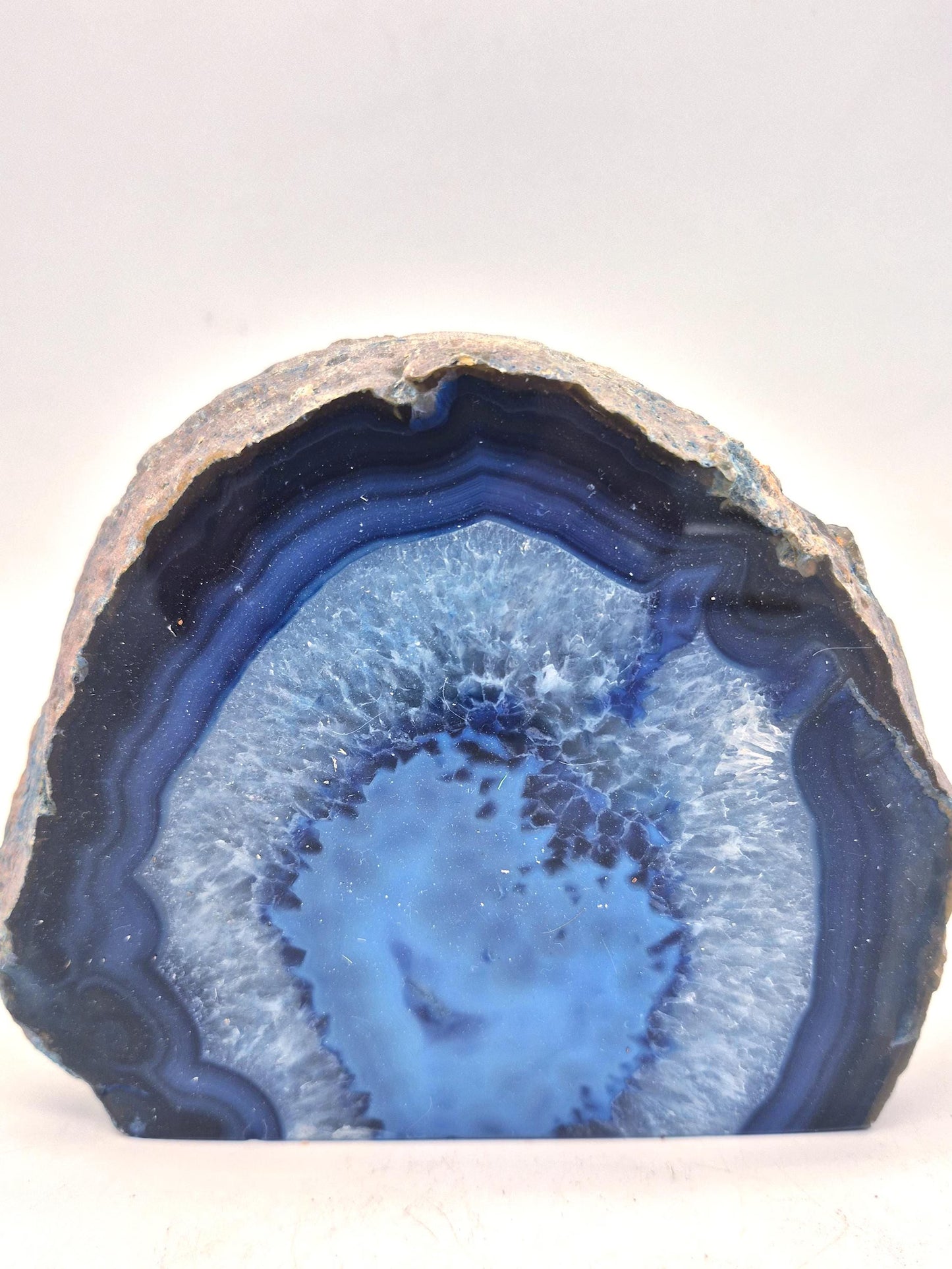 Blue Agate Geode Slice Self-Standing Crystal Display