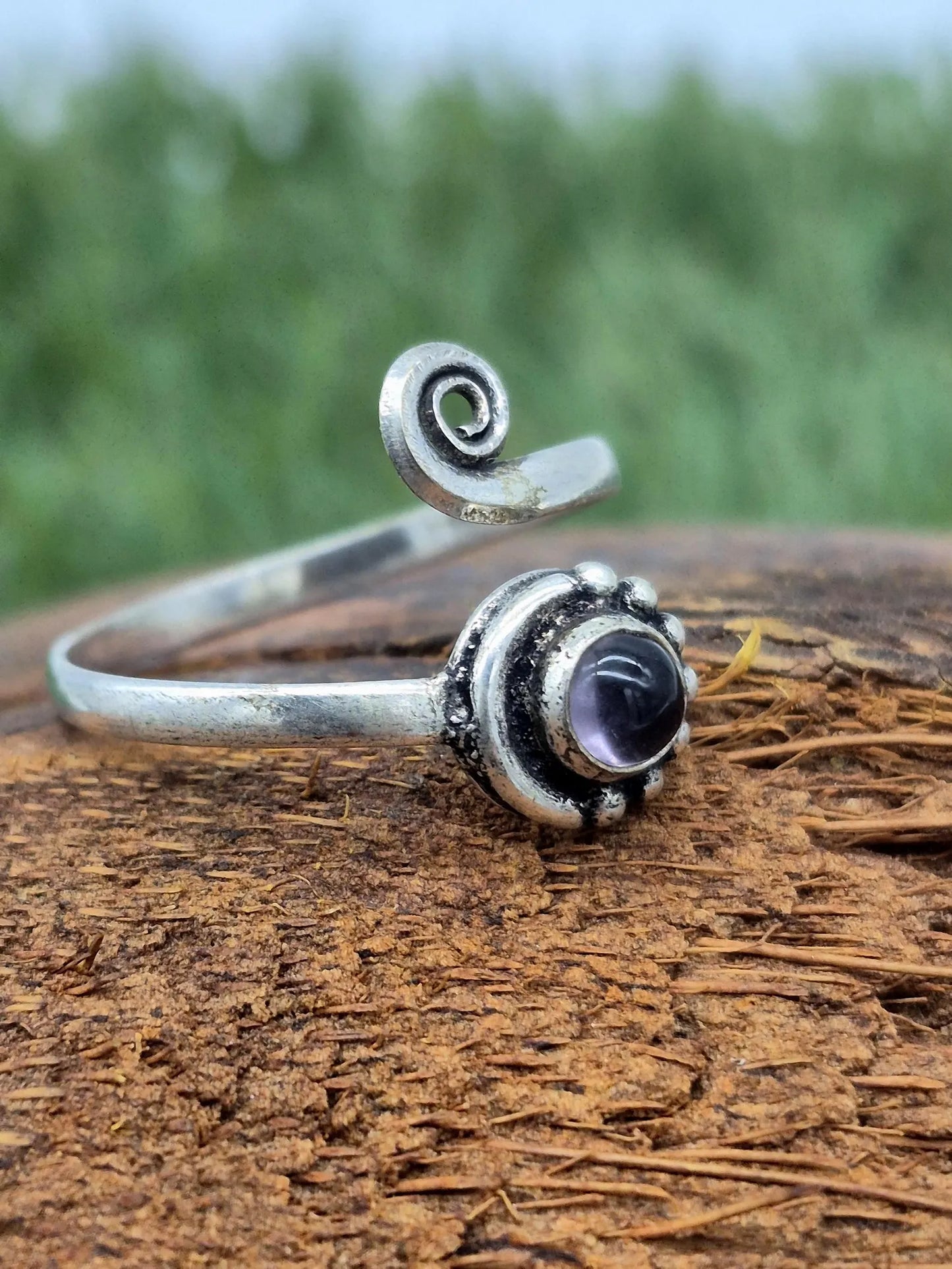 Amethyst Silver Plated Adjustable Ring for Women