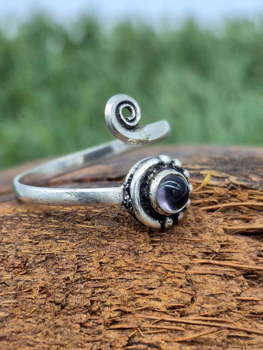 Amethyst Silver Plated Adjustable Ring for Women