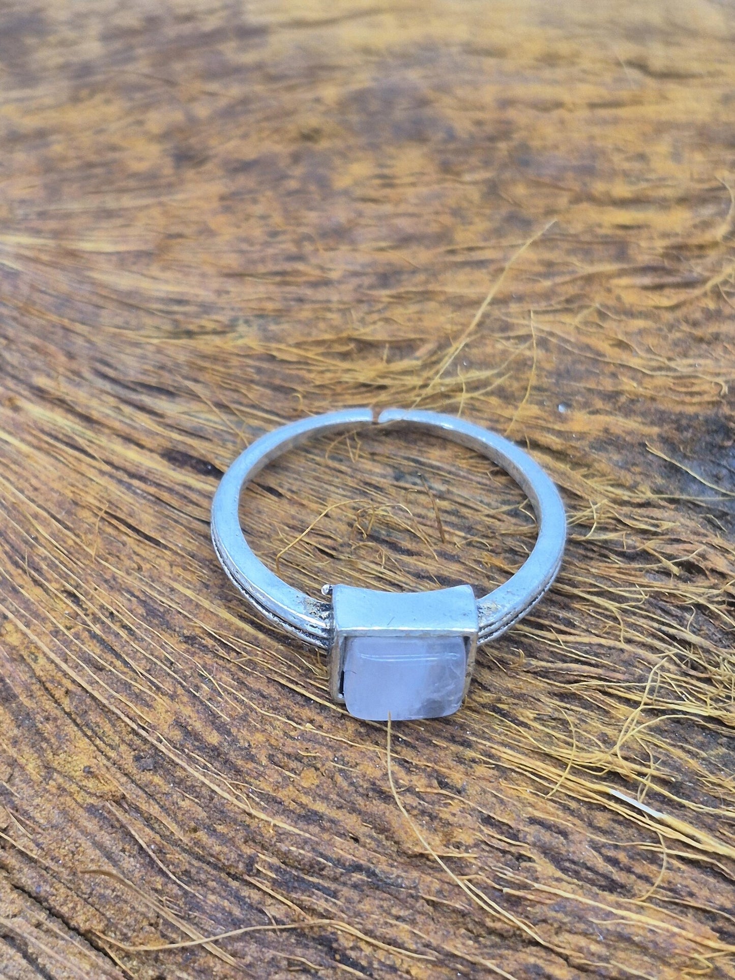 Rose Quartz Geometric Ring: Silver Plated Adjustable Band