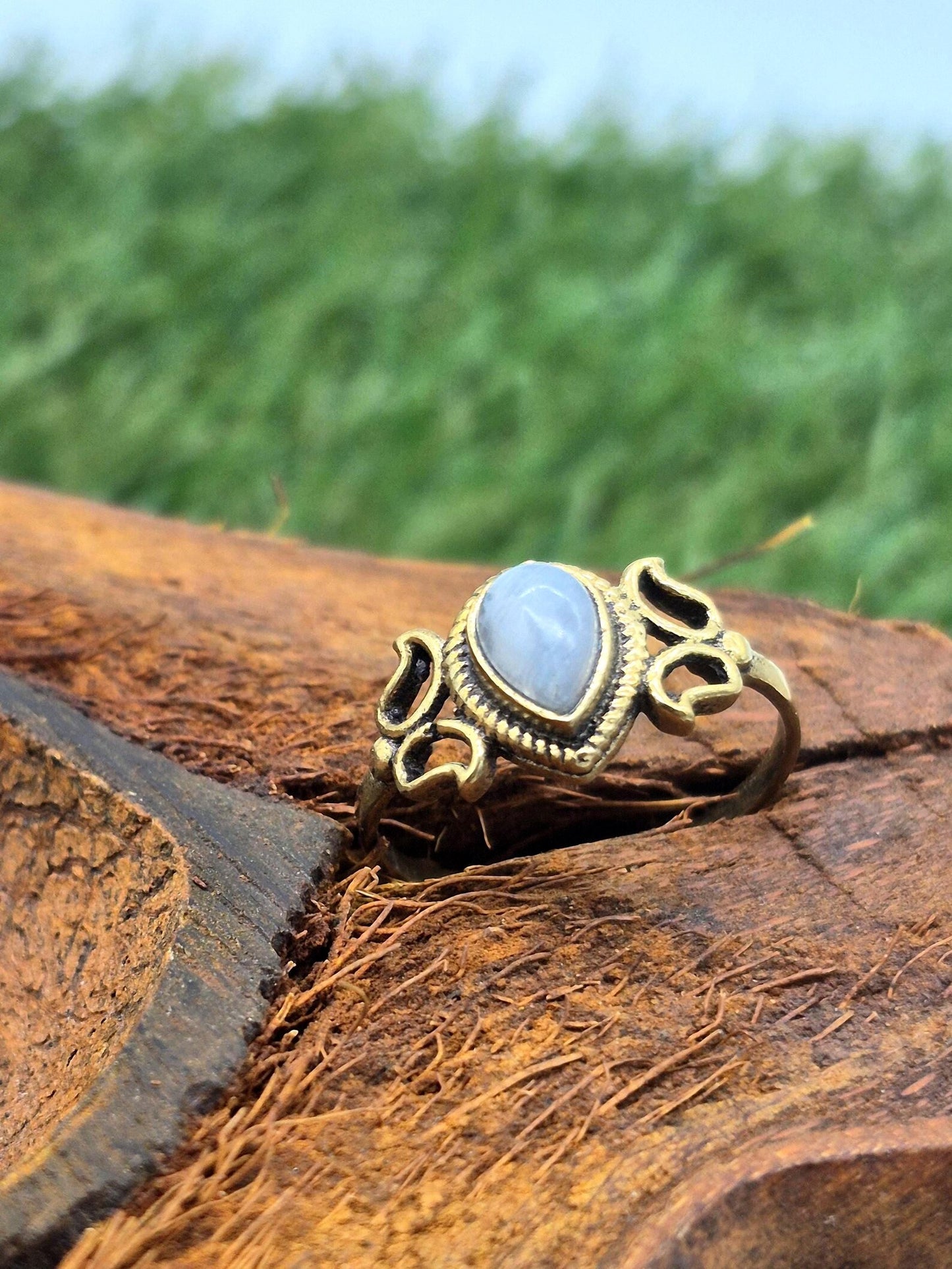 Moonstone Brass Adjustable Ring for Women