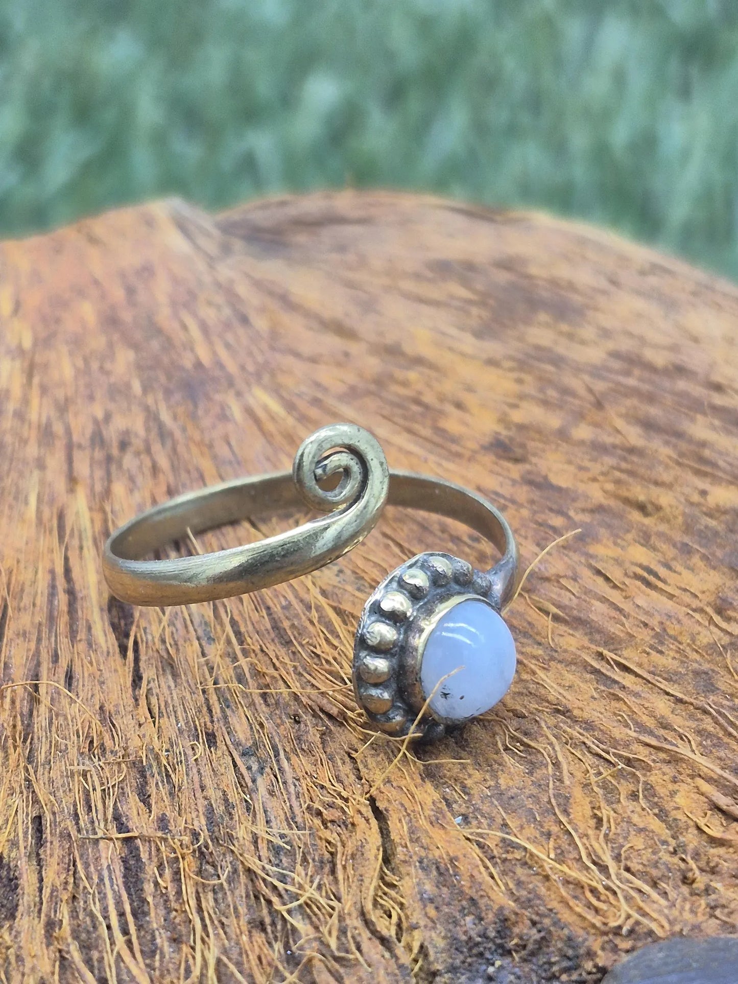 Moonstone Elegant Brass Adjustable Ring, Crystal Ring for Women