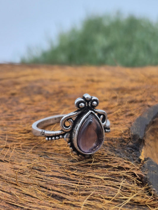 Amethyst Silver Plated Adjustable Ring, Crystal Ring for Women