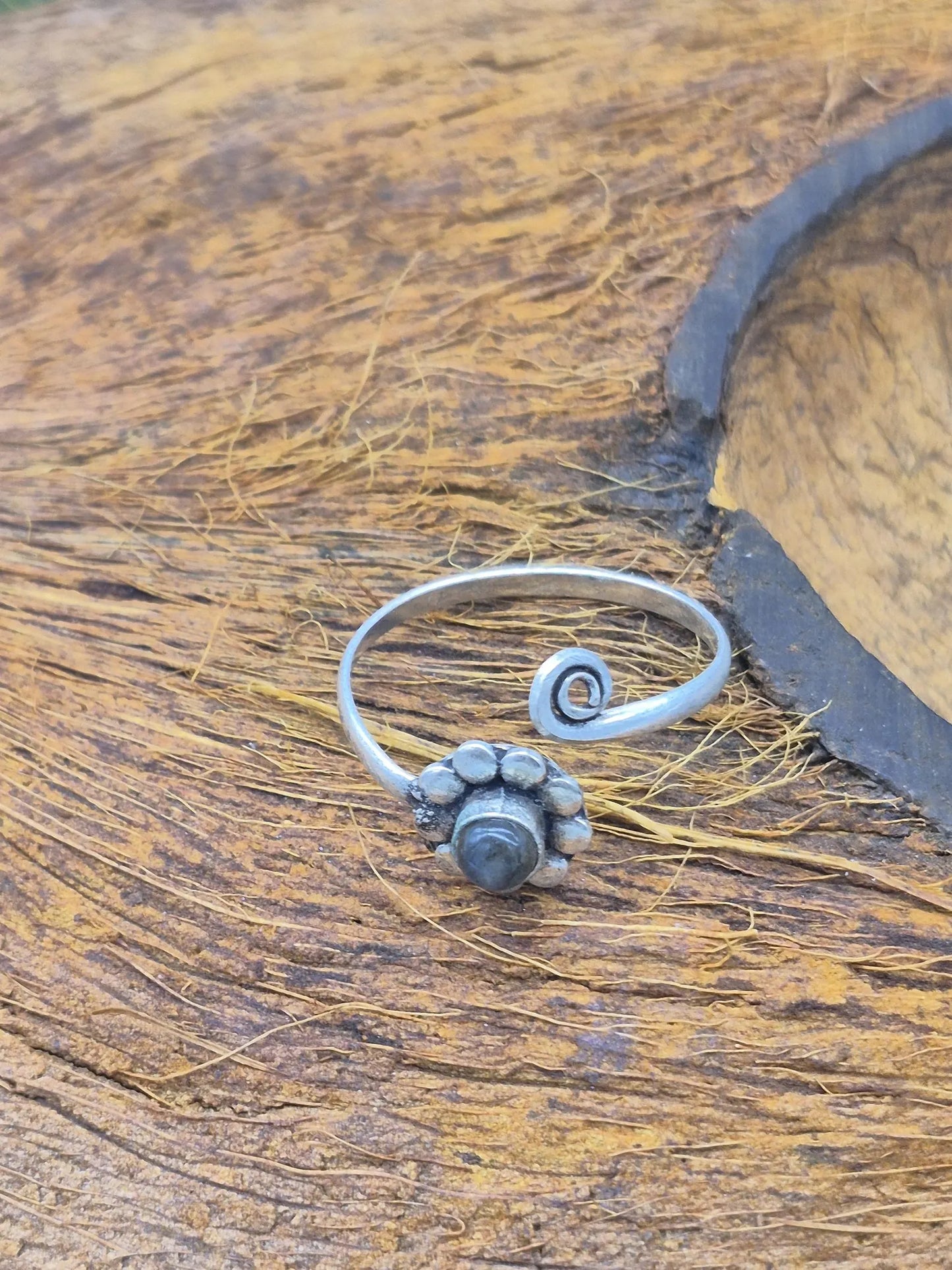 Blue Labradorite Crystal Silver Plated Adjustable Ring for Women