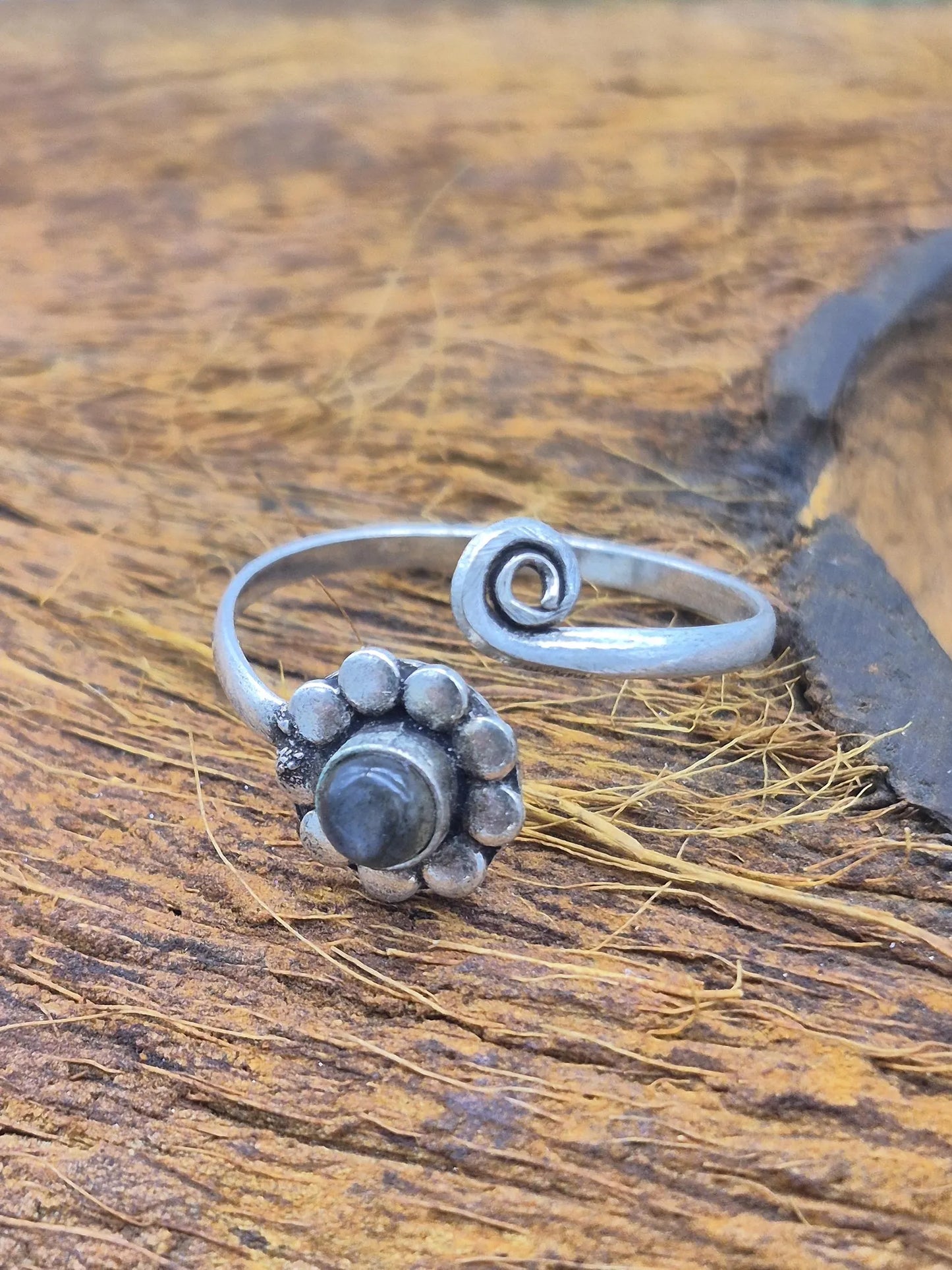 Blue Labradorite Crystal Silver Plated Adjustable Ring for Women