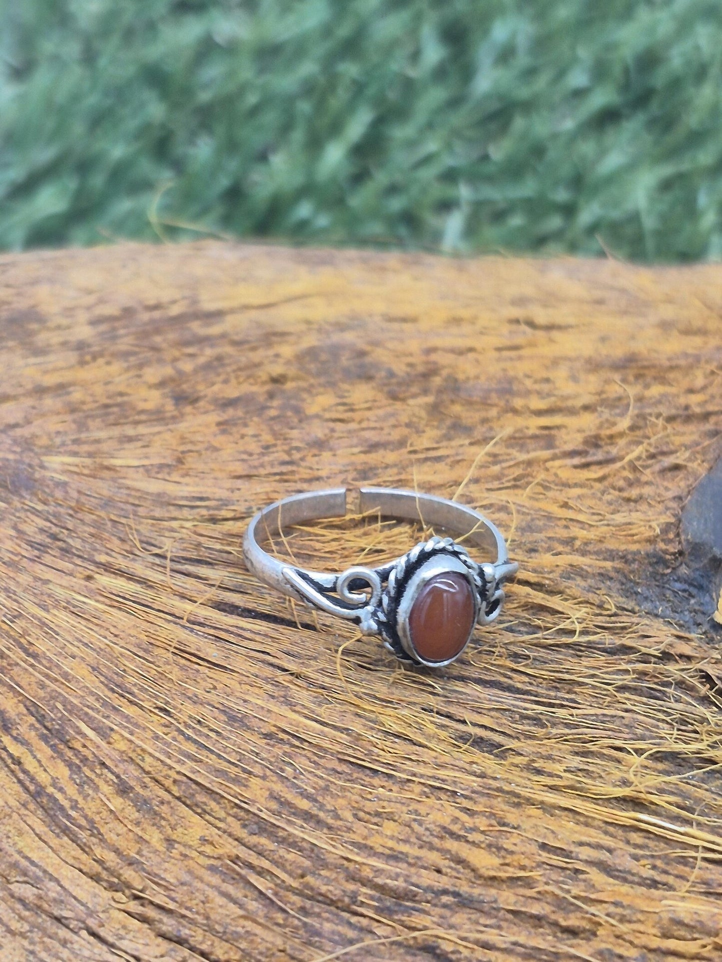 Carnelian Crystal Silver Plated Adjustable Ring