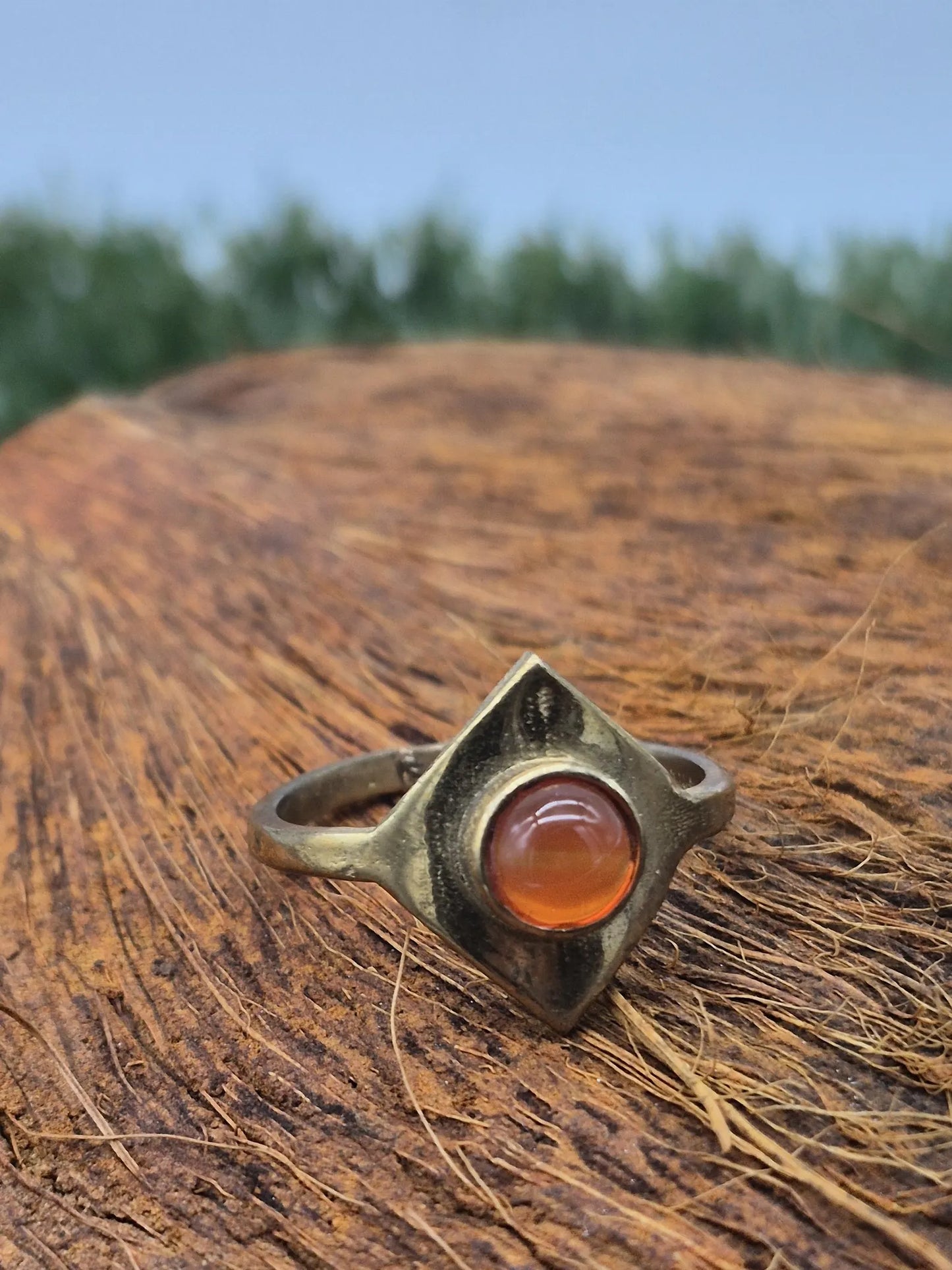 Carnelian Geometrical Brass Adjustable Ring for Women