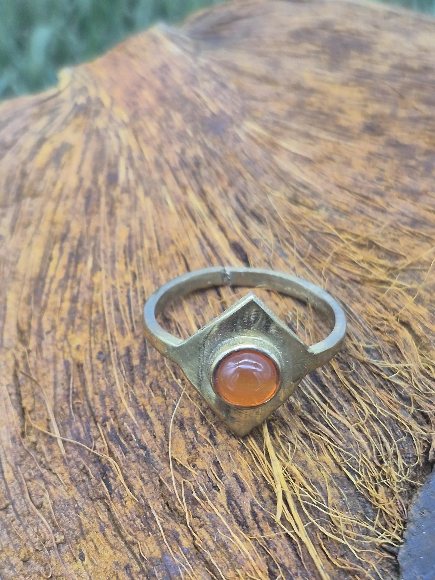 Carnelian Geometrical Brass Adjustable Ring for Women