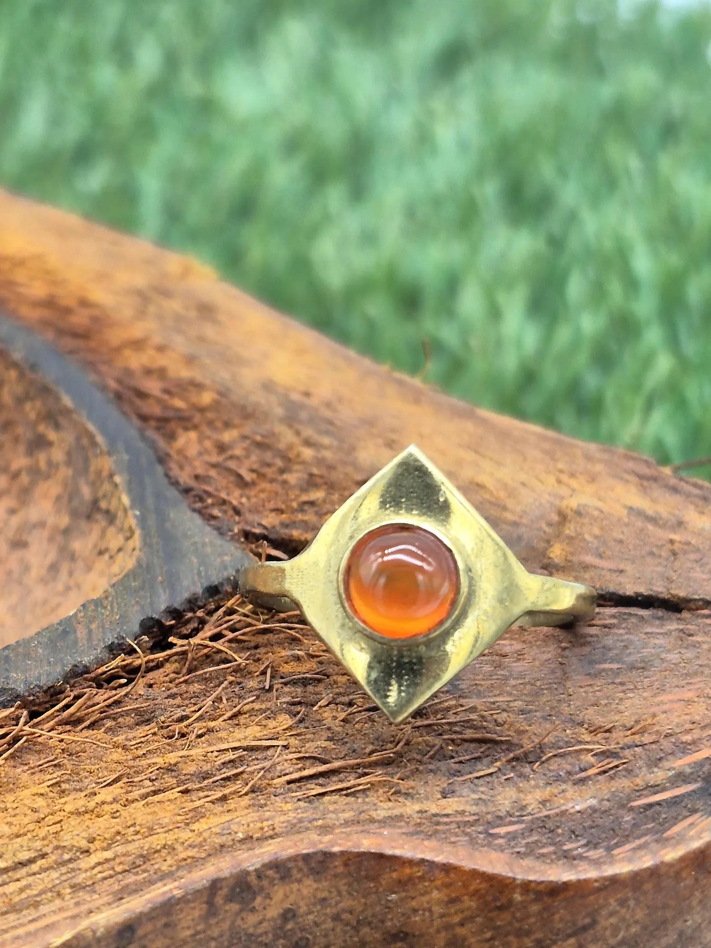 Carnelian Geometrical Brass Adjustable Ring for Women