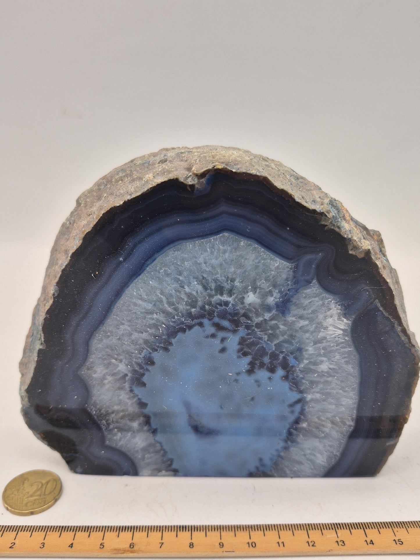 Blue Agate Geode Slice Self-Standing Crystal Display