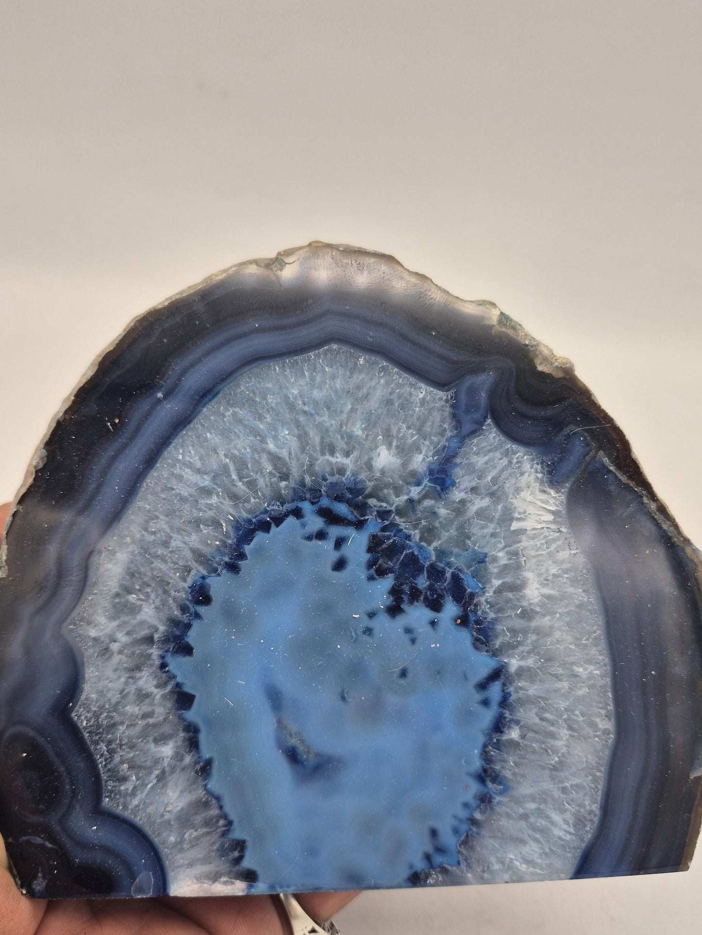 Blue Agate Geode Slice Self-Standing Crystal Display