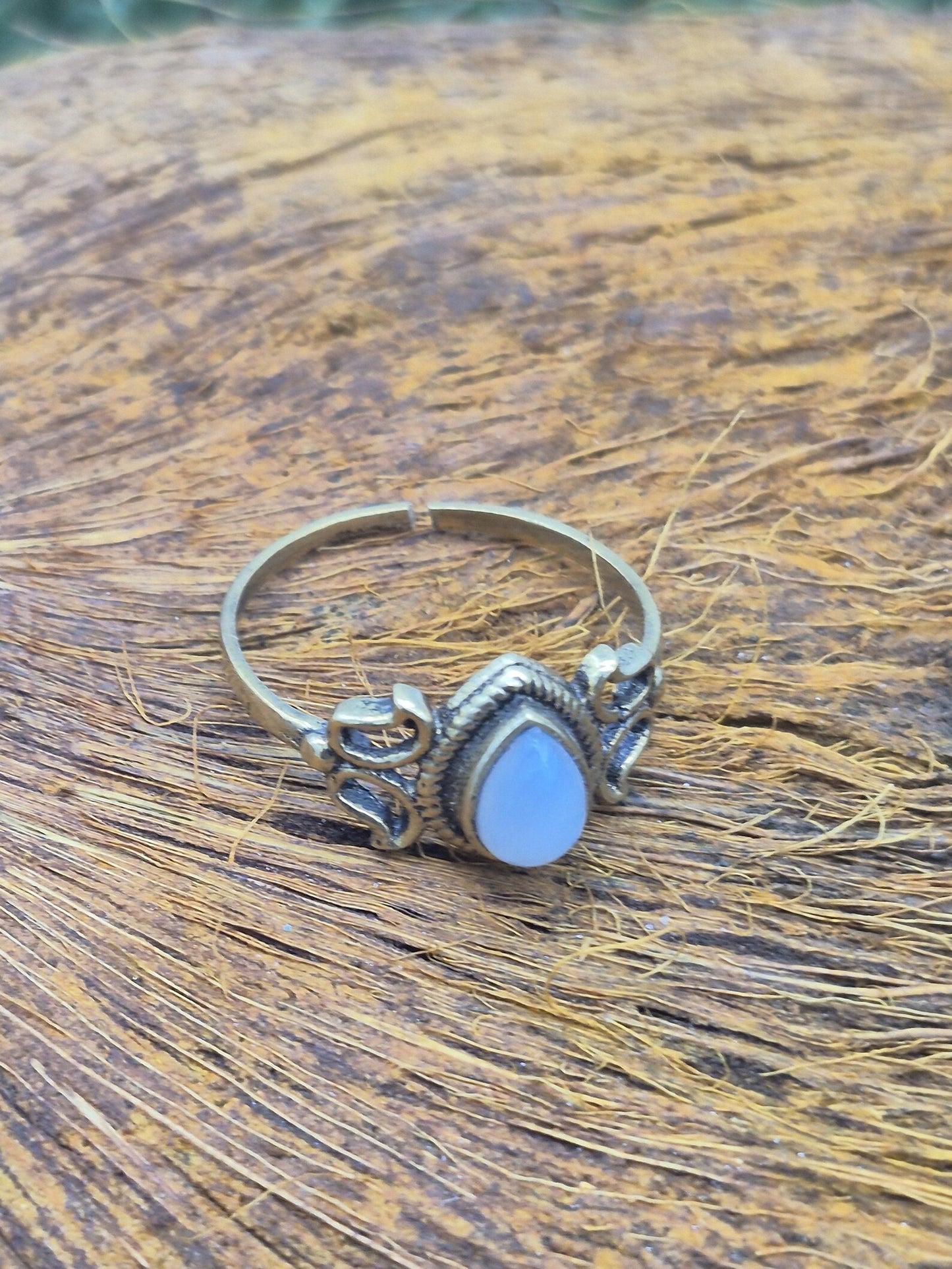 Moonstone Brass Adjustable Ring for Women