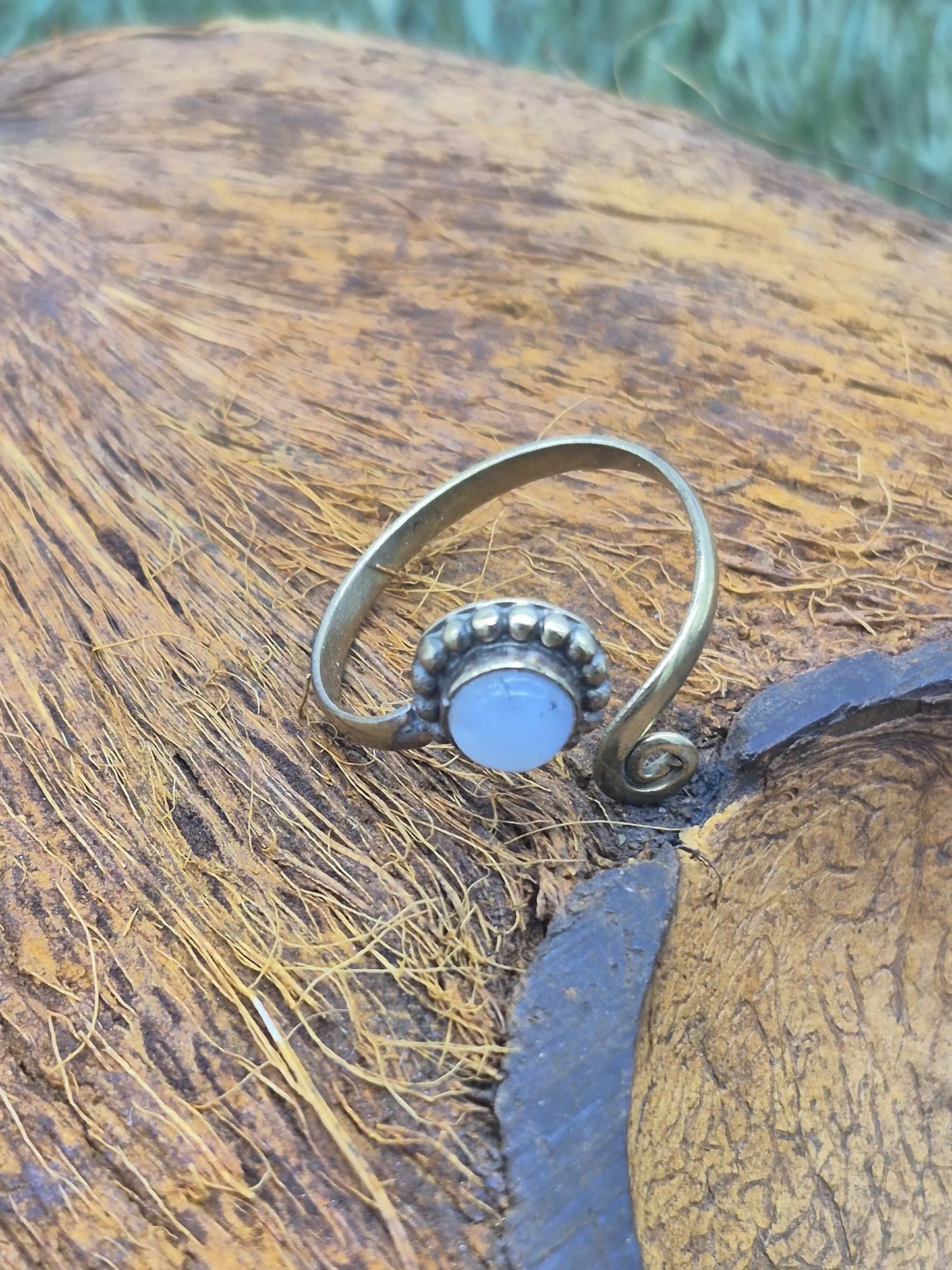 Moonstone Elegant Brass Adjustable Ring, Crystal Ring for Women