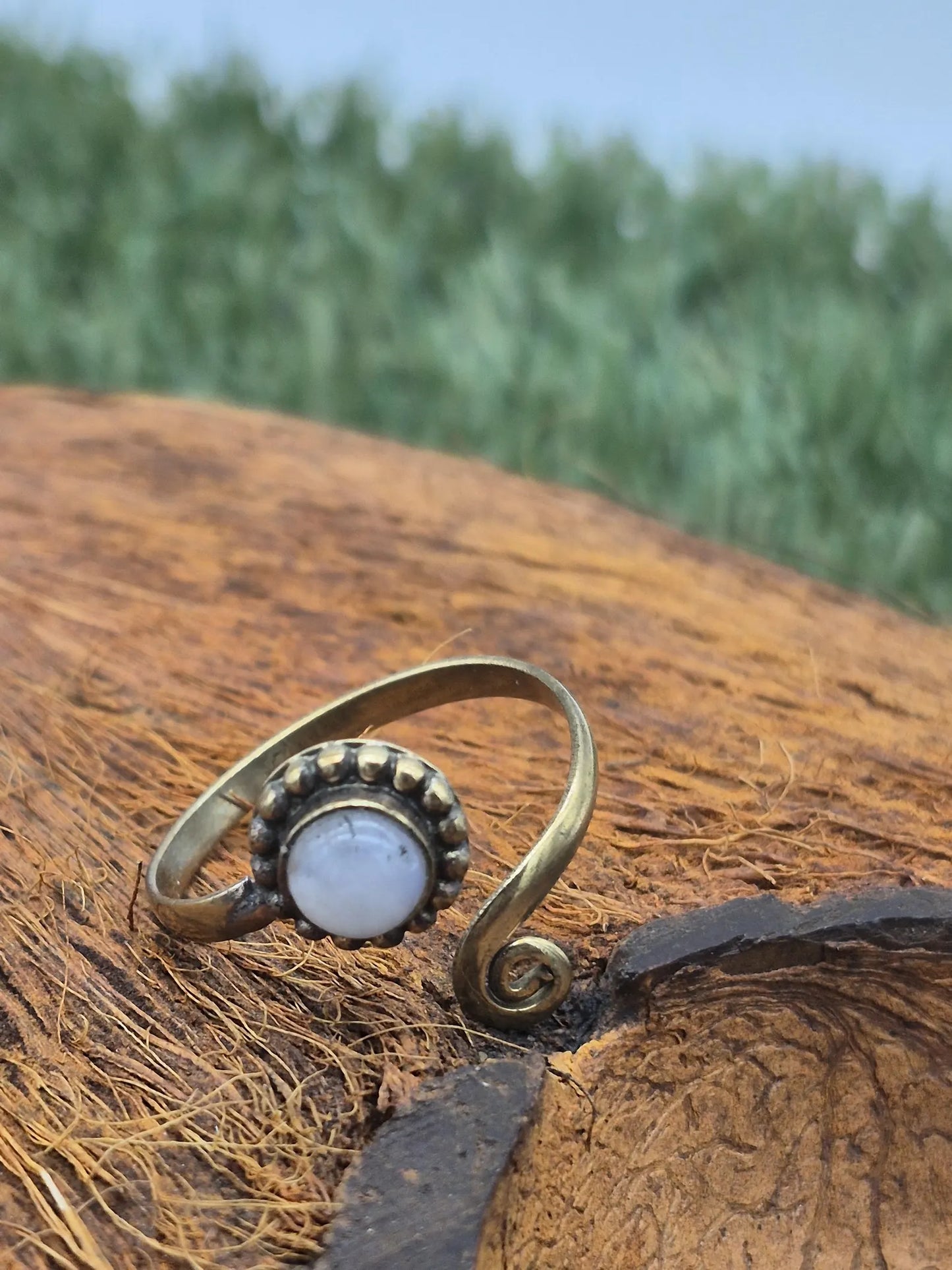Moonstone Elegant Brass Adjustable Ring, Crystal Ring for Women
