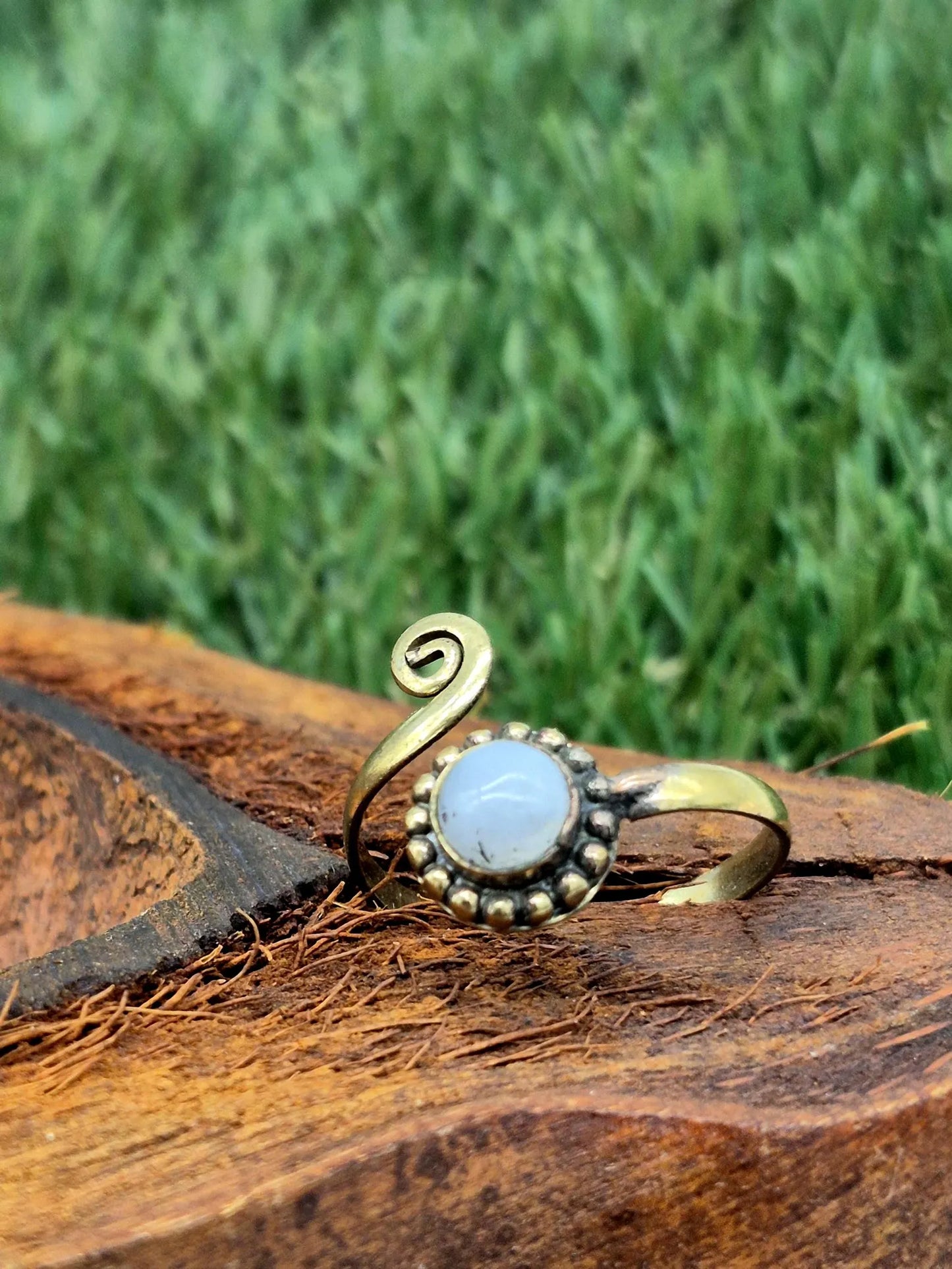 Moonstone Elegant Brass Adjustable Ring, Crystal Ring for Women