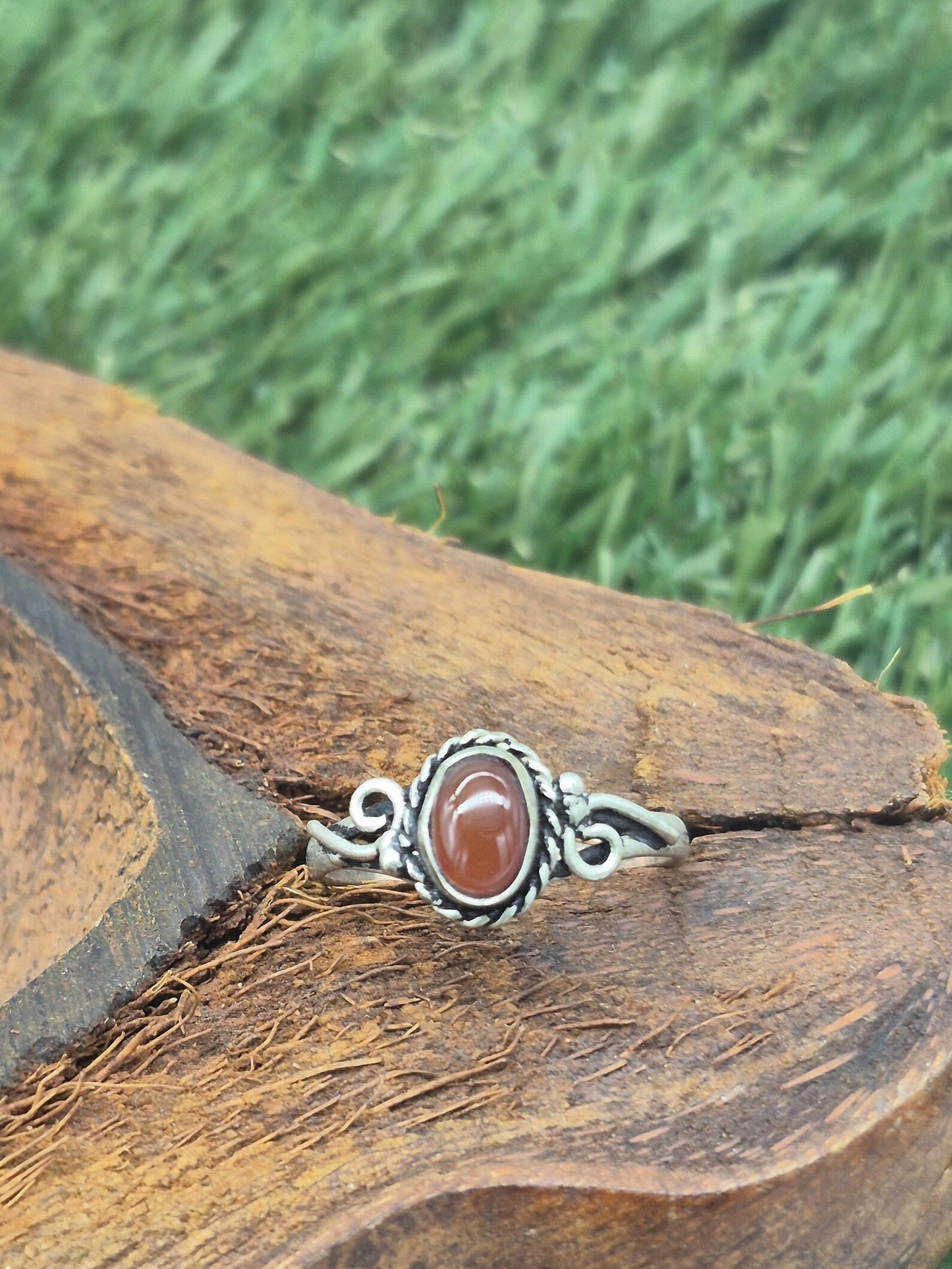 Carnelian Crystal Silver Plated Adjustable Ring