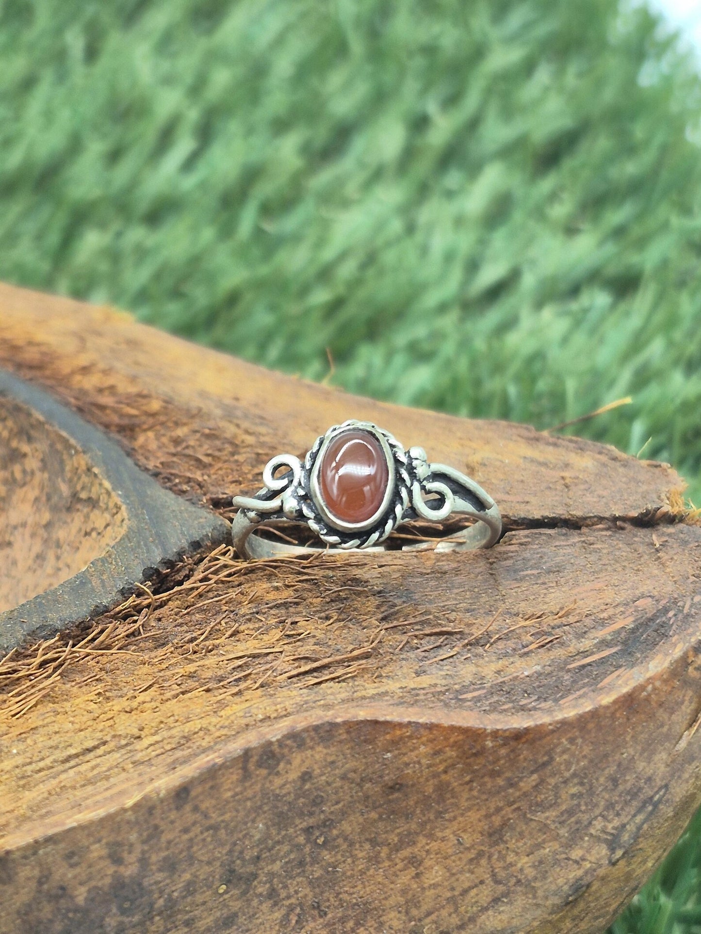 Carnelian Crystal Silver Plated Adjustable Ring