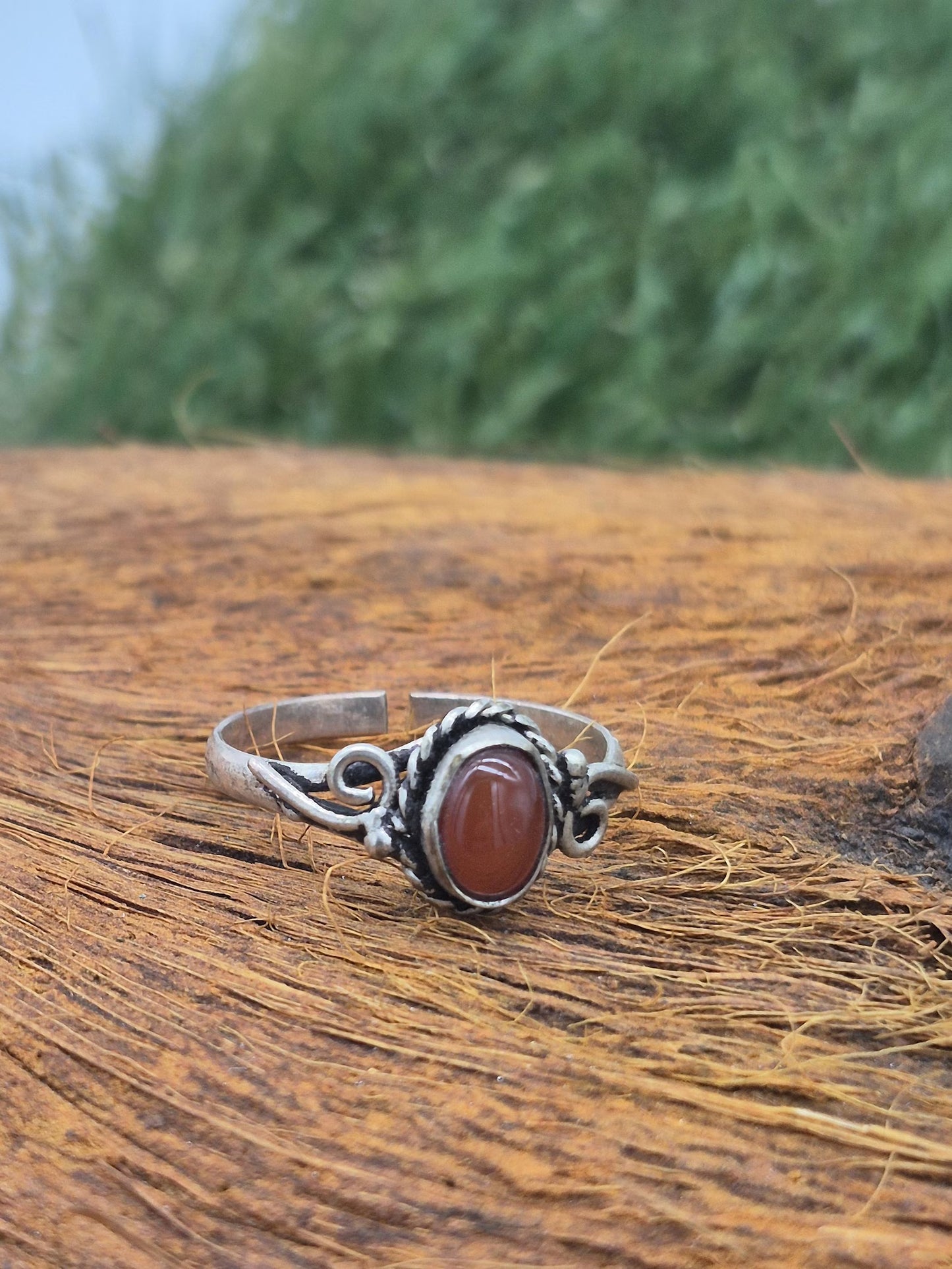 Carnelian Crystal Silver Plated Adjustable Ring