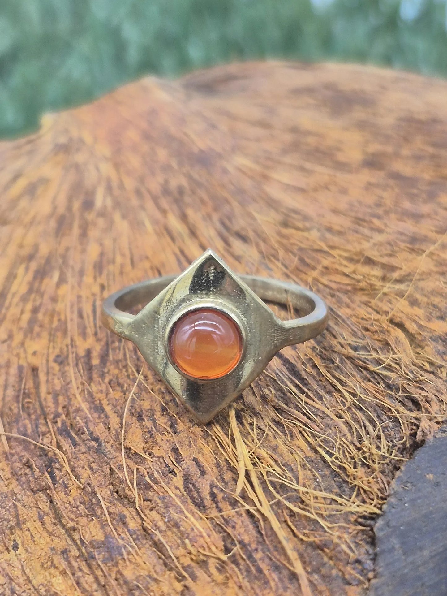 Carnelian Geometrical Brass Adjustable Ring for Women