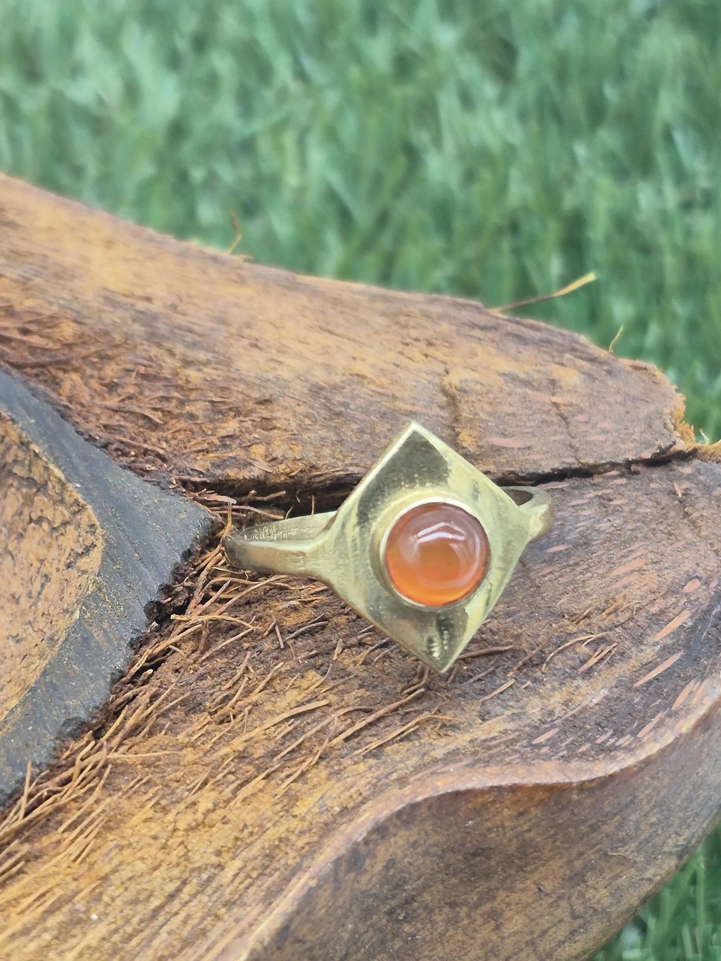 Carnelian Geometrical Brass Adjustable Ring for Women