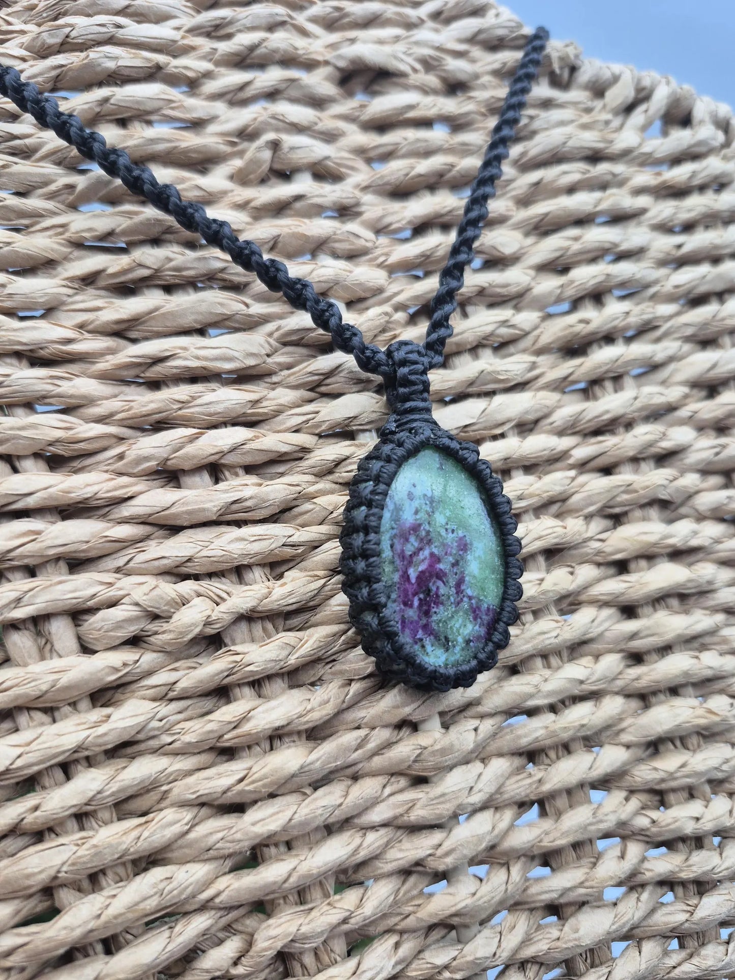 Ruby Zoisite Crystal Macrame Necklace