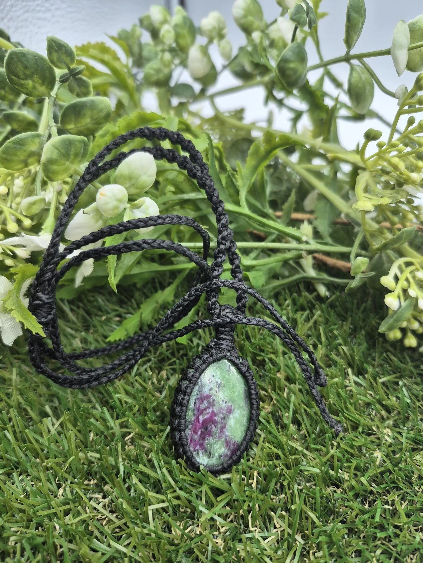 Ruby Zoisite Crystal Macrame Necklace