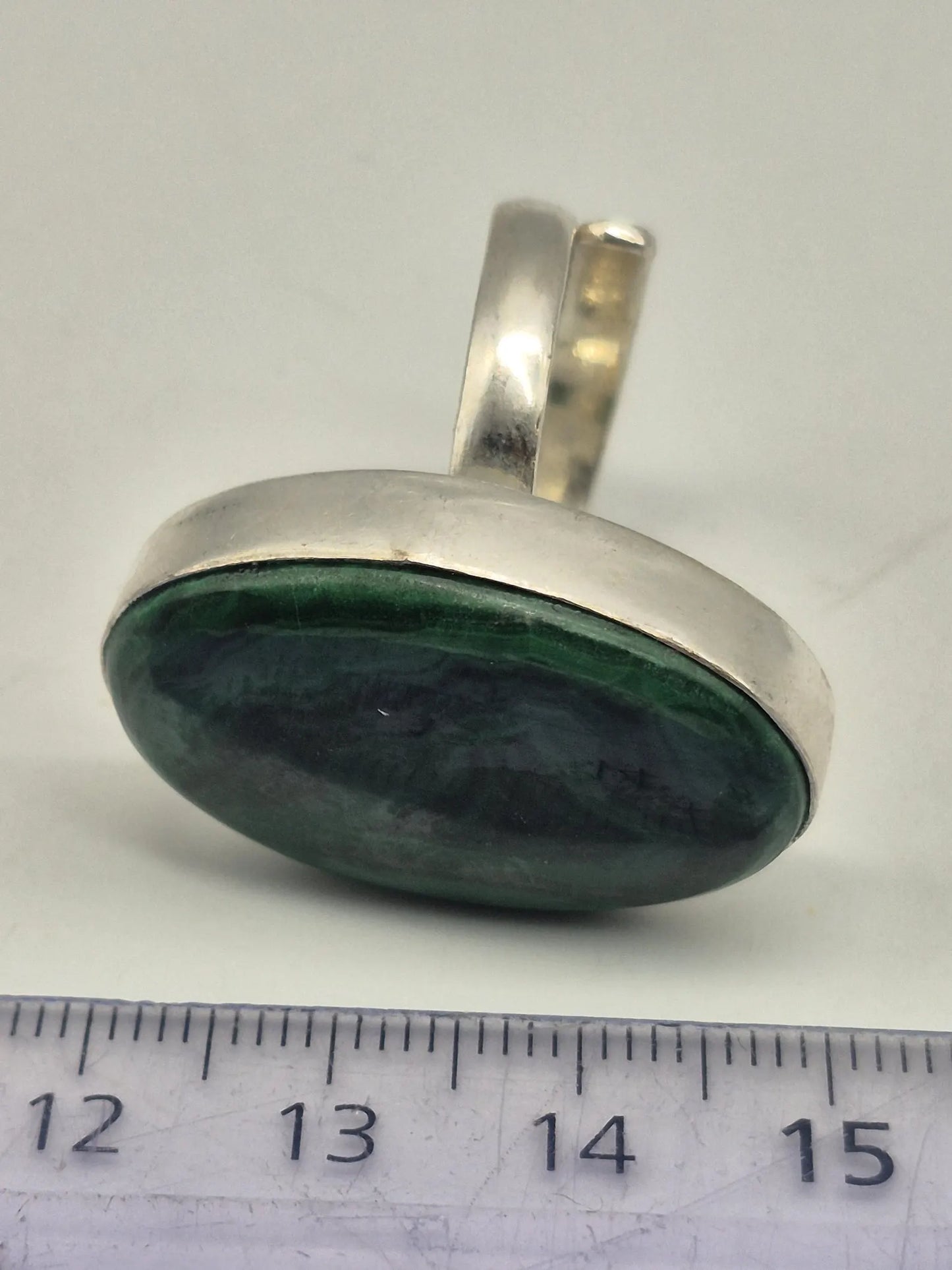 Malachite Adjustable Ring – Silver Plated Green Cabochon - Healing Crystal Jewelry