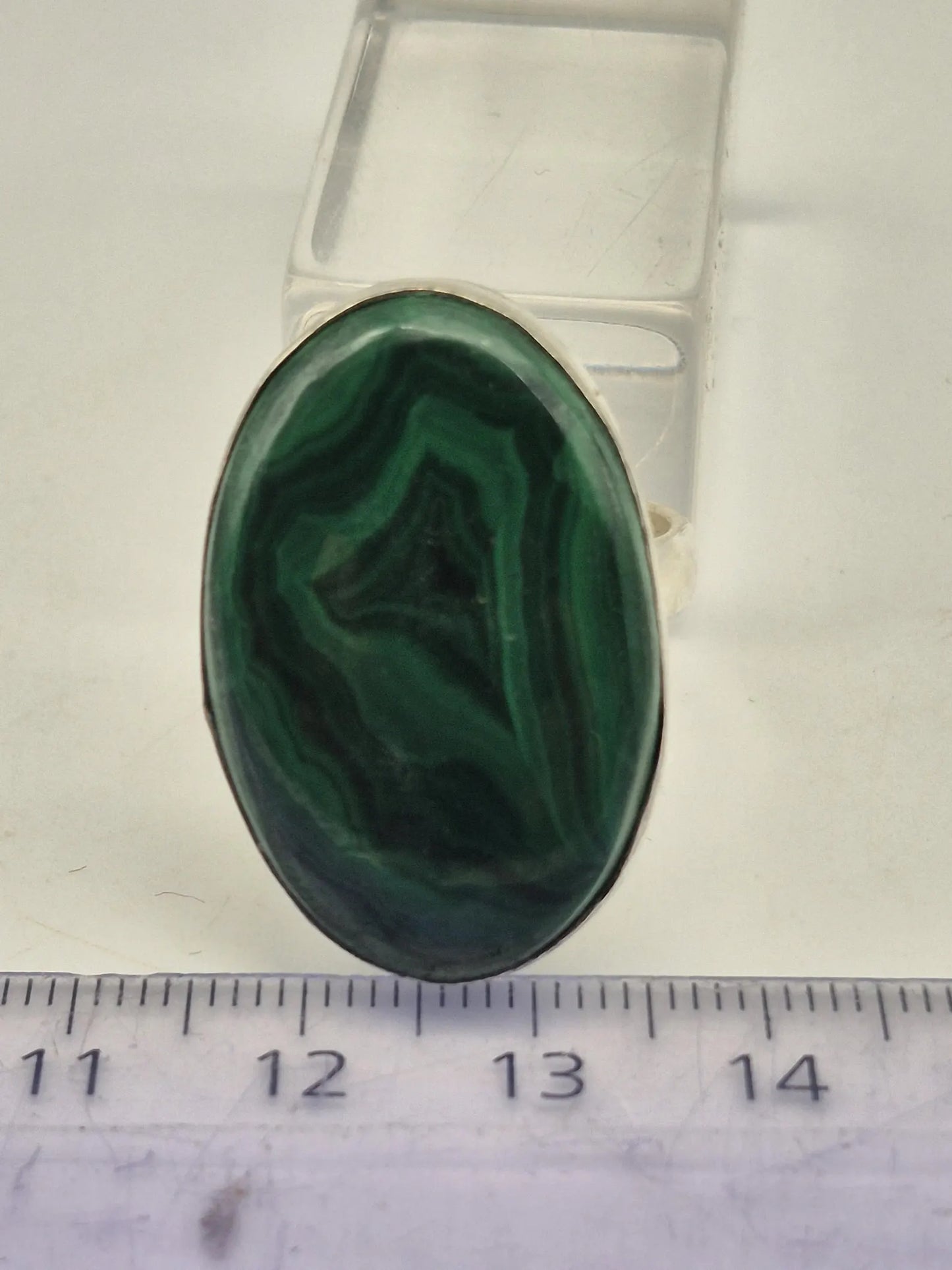 Malachite Adjustable Ring – Silver Plated Green Cabochon - Healing Crystal Jewelry