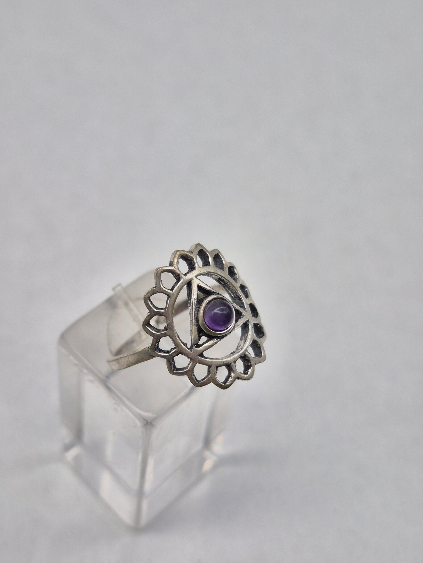 Amethyst Chakra Silver Plated Ring, Purple Crystal Adjustable Ring for Women