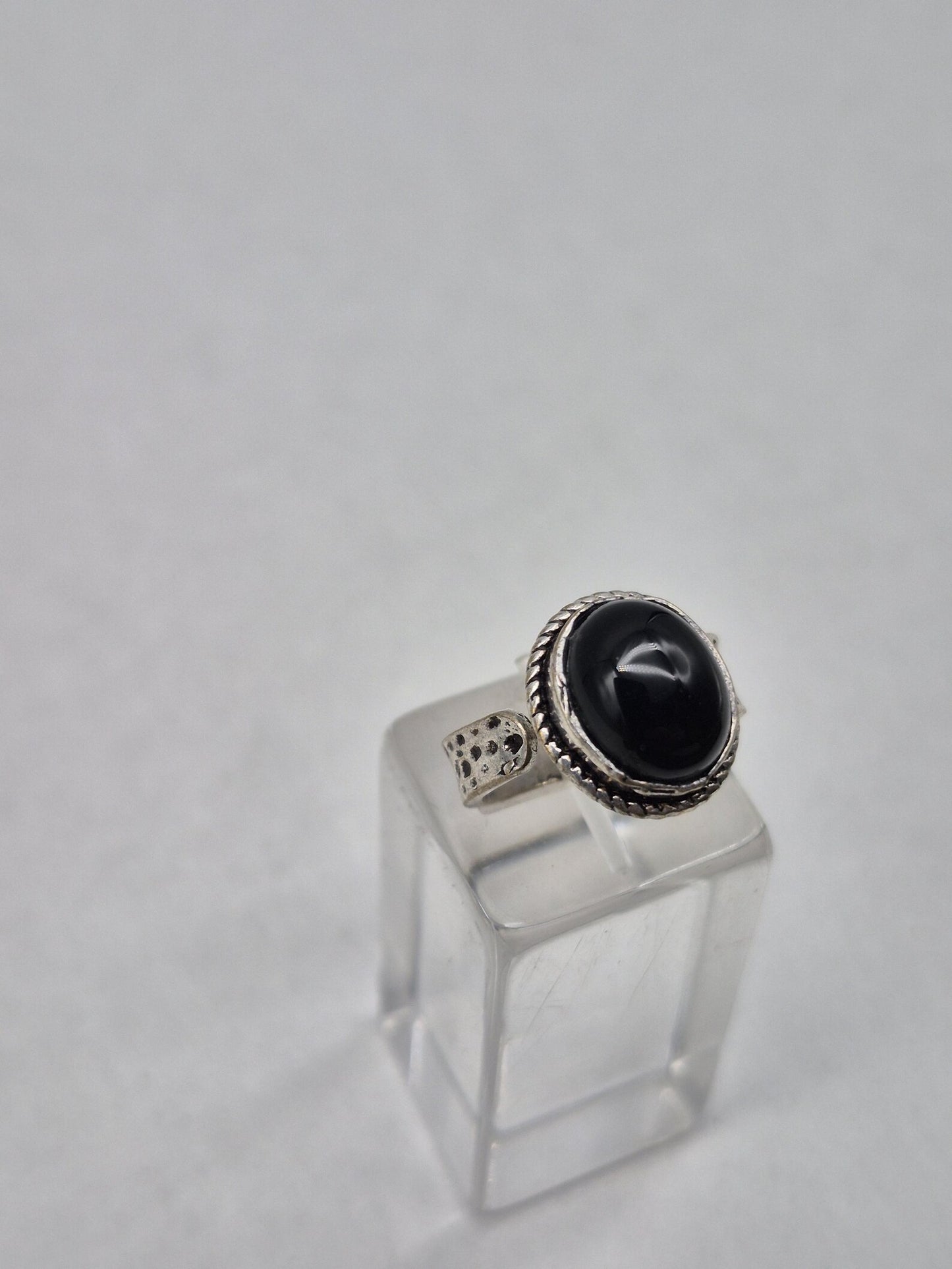 Black Tourmaline Silver Plated Ring, Gemstone Adjustable Ring for Her