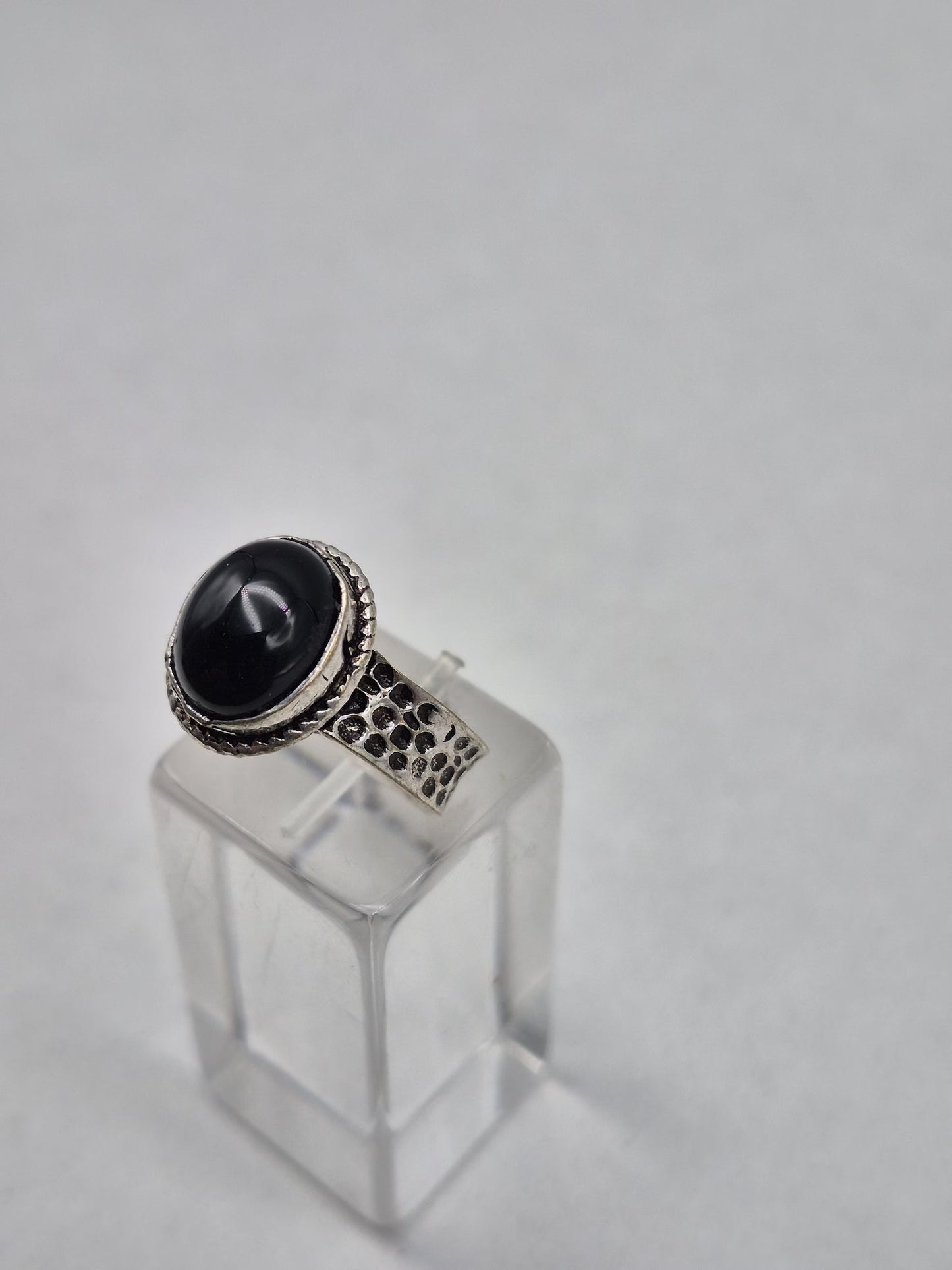 Black Tourmaline Silver Plated Ring, Gemstone Adjustable Ring for Her