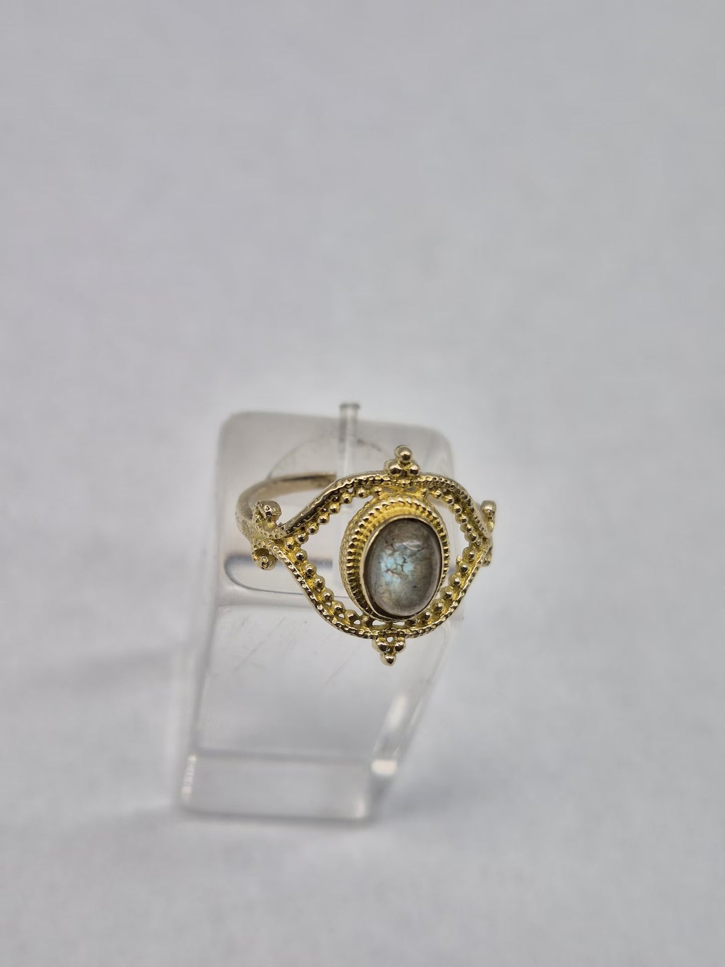 Labradorite Brass Adjustable Ring for Women