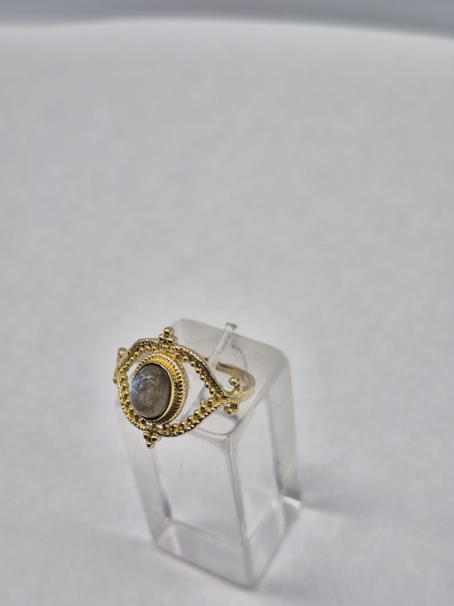 Labradorite Brass Adjustable Ring for Women