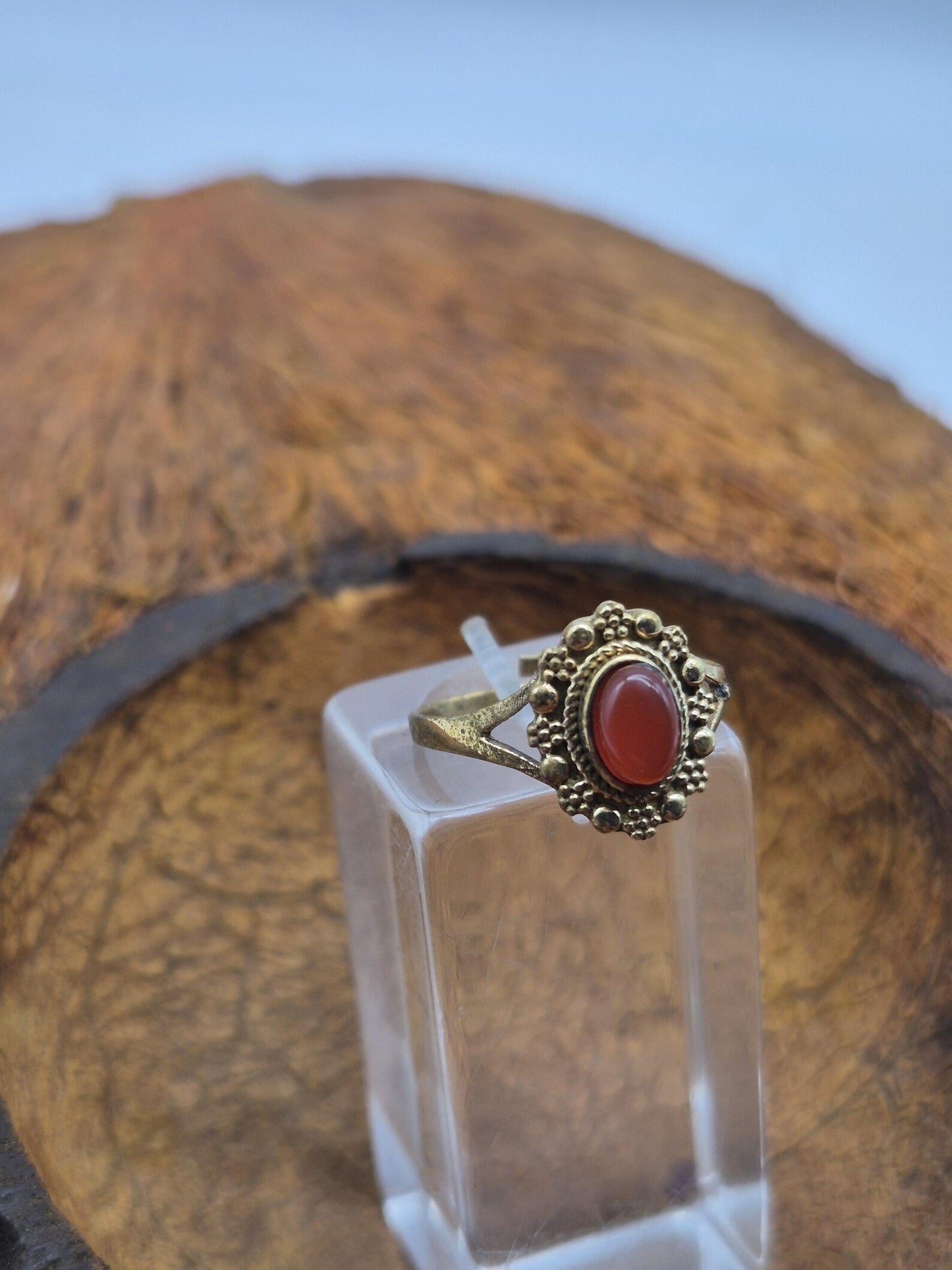 Carnelian Brass Adjustable Ring for Women